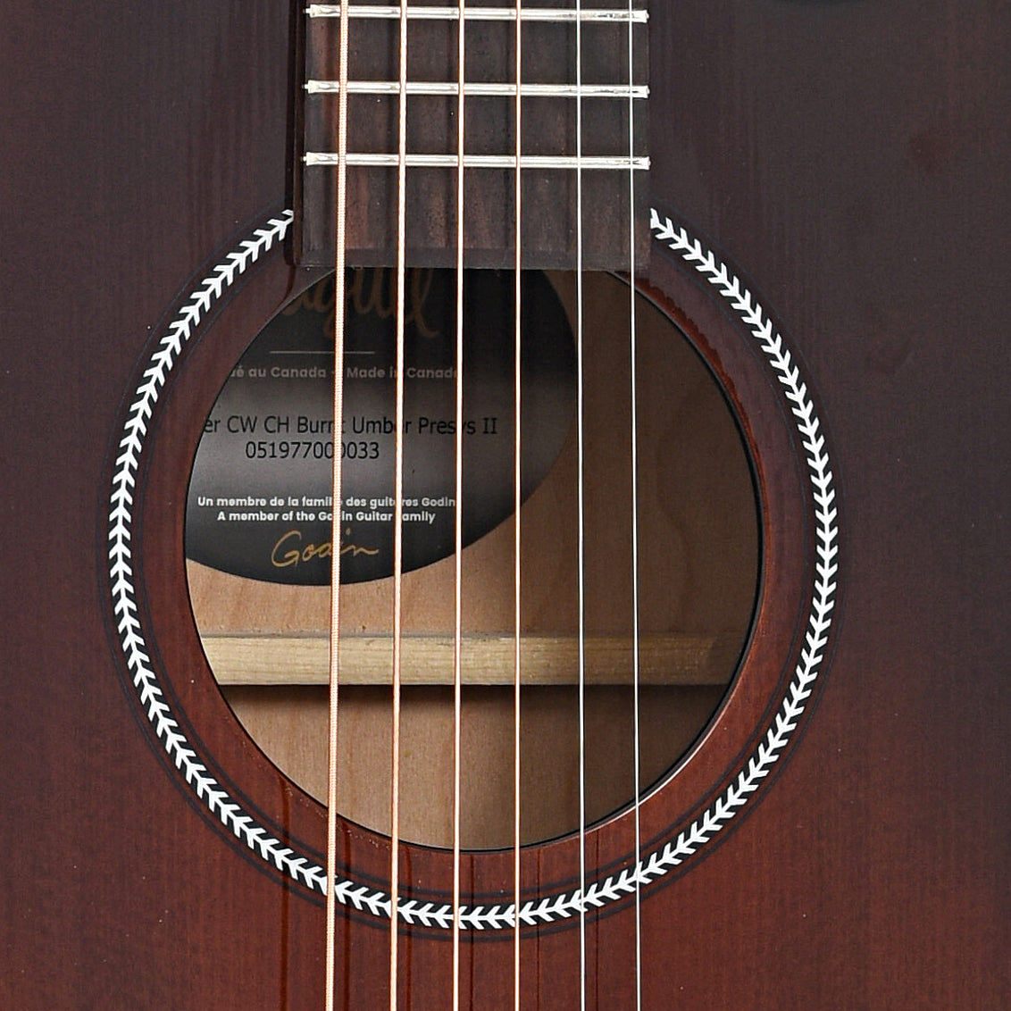 Soundhole of Seagull Performer Cutaway Concert Hall Burnt Umber