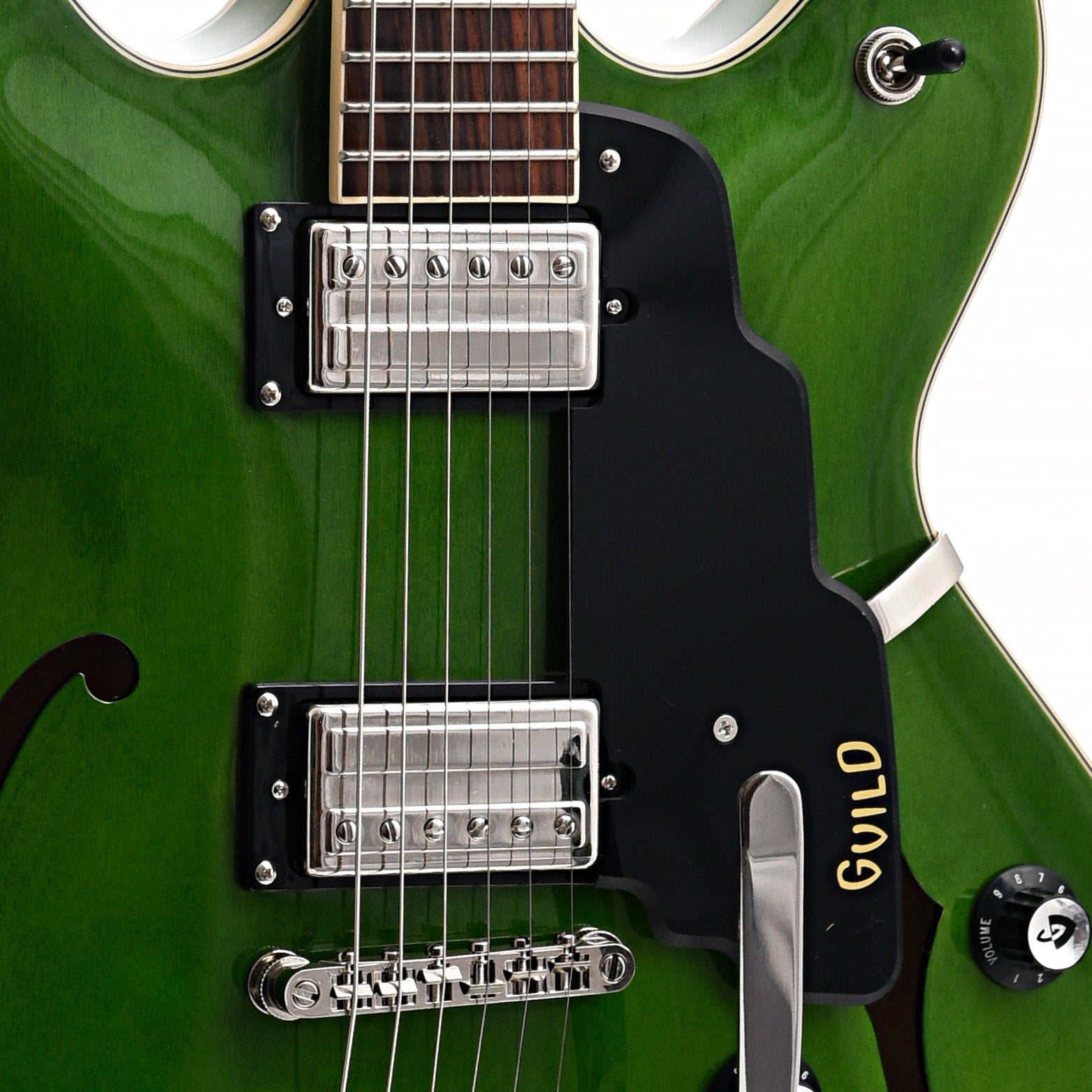 Image 4 of Guild Starfire I Double Cutaway Semi-Hollow Body Guitar with Vibrato, Emerald Green - SKU# GSF1DCV-GRN : Product Type Hollow Body Electric Guitars : Elderly Instruments