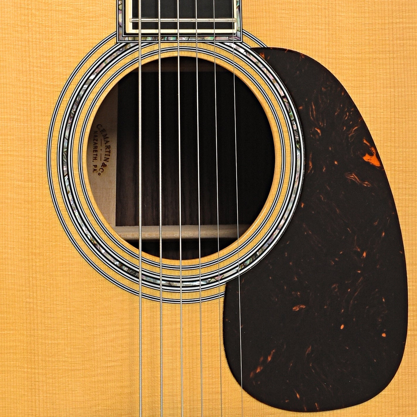 Sound hole and pickguard of Martin D-45 