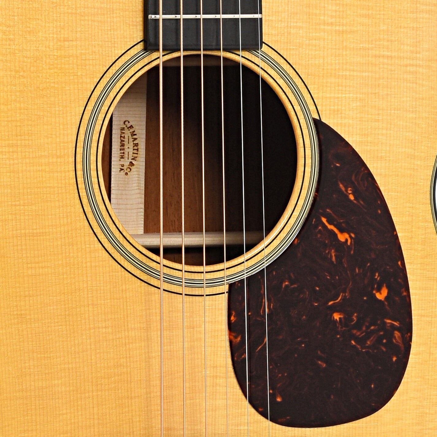 Sound hole of Martin 18-Style OM Guitar & Case, Sinker Mahogany