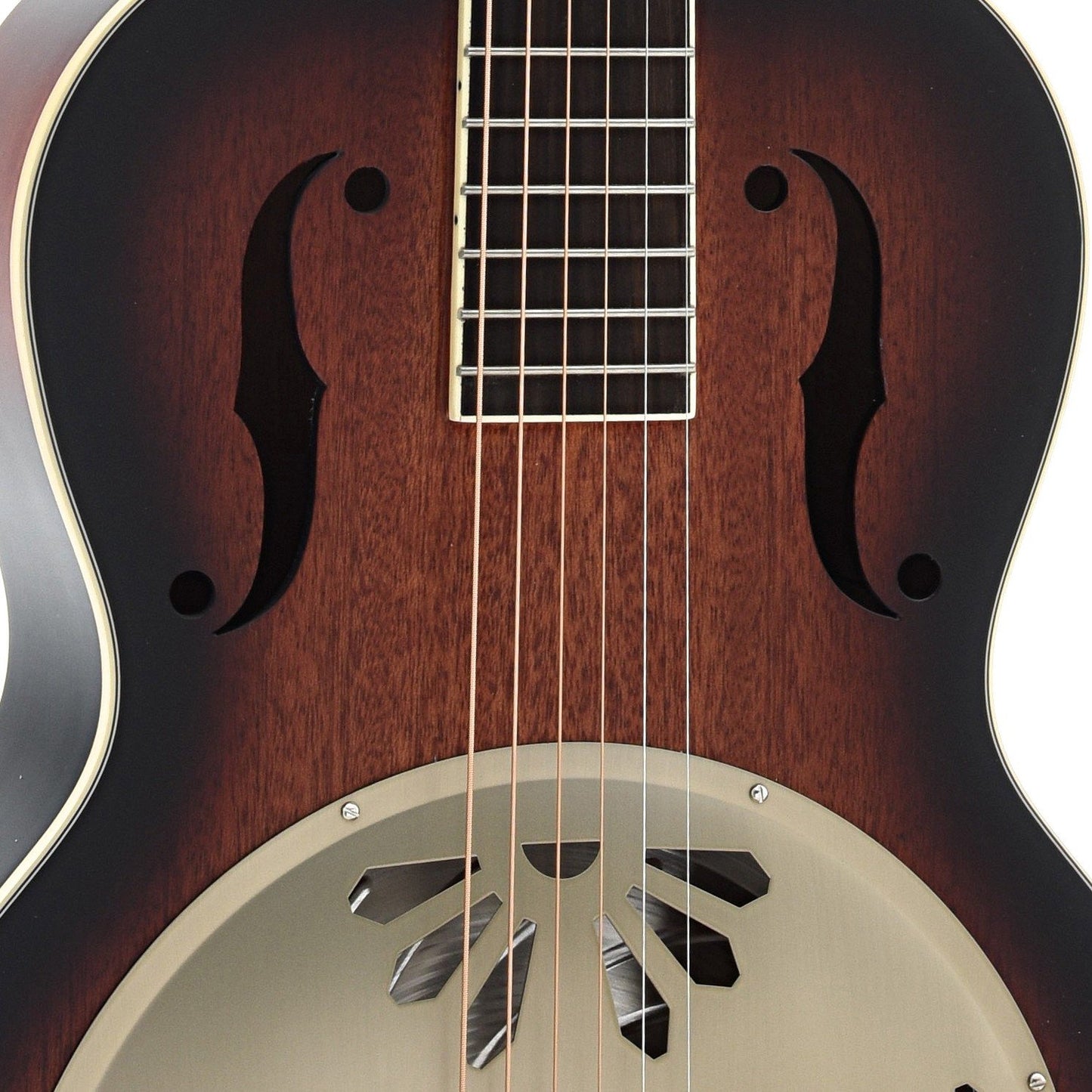 Soundholes of Gretsch Ampli-Sonic G9240 Alligator Roundneck Resonator Guitar