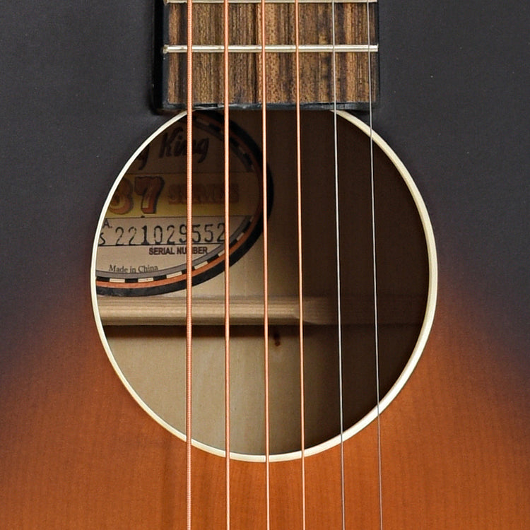 Sound hole of Recording King Series 7 Guitar, Limited Edition Golden Strings - Tobacco Sunburst