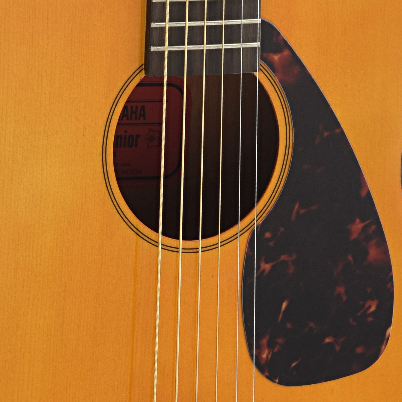 Sound hole and pickguard of Yamaha JR1 3/4 Size Acoustic Guitar
