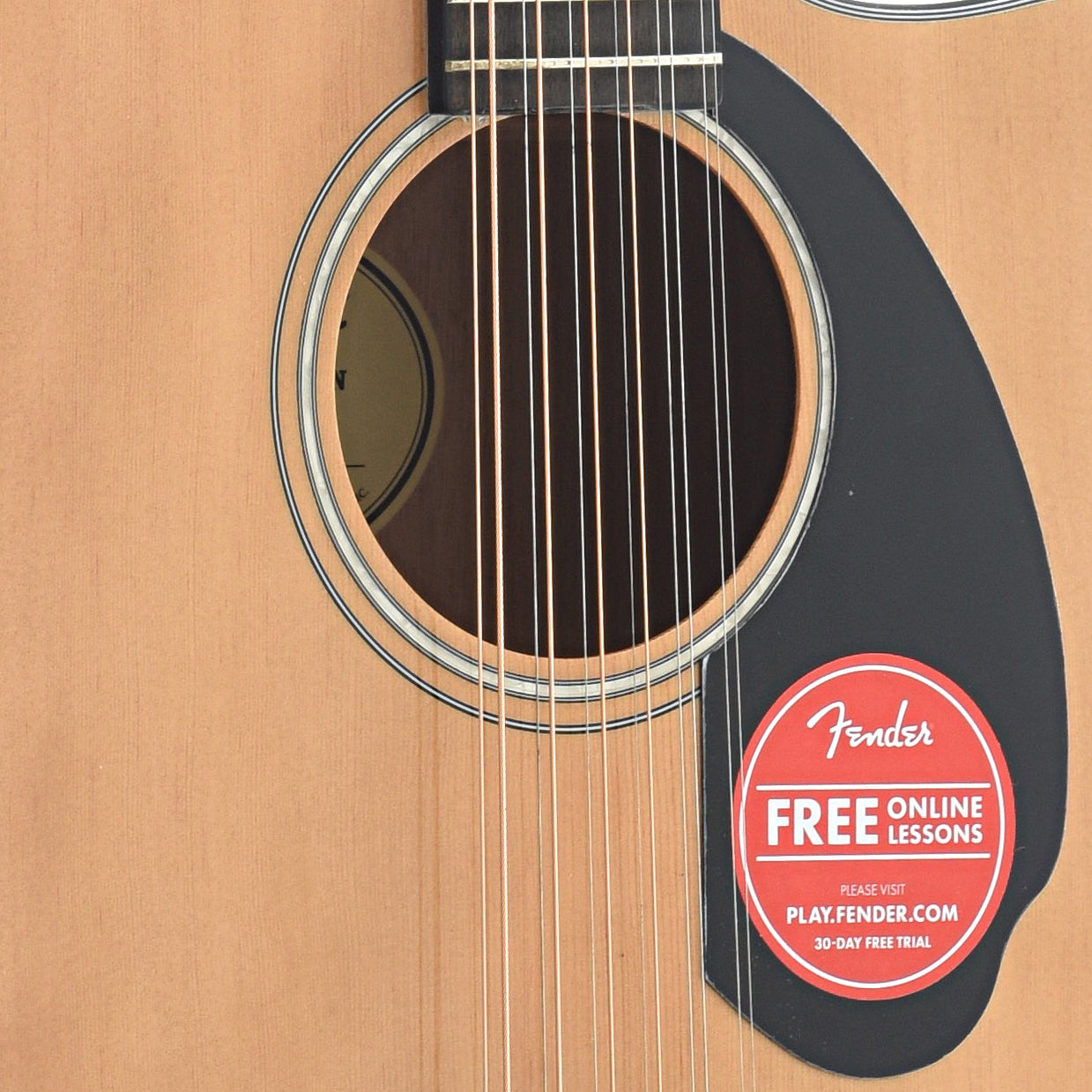 Soundhole and Pickguard of Fender CD-60SCE 12-String Acoustic Electric Guitar