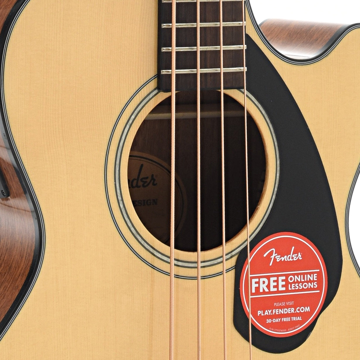 sound hole of Fender CB-60SCE Acoustic Bass, Natural Finish