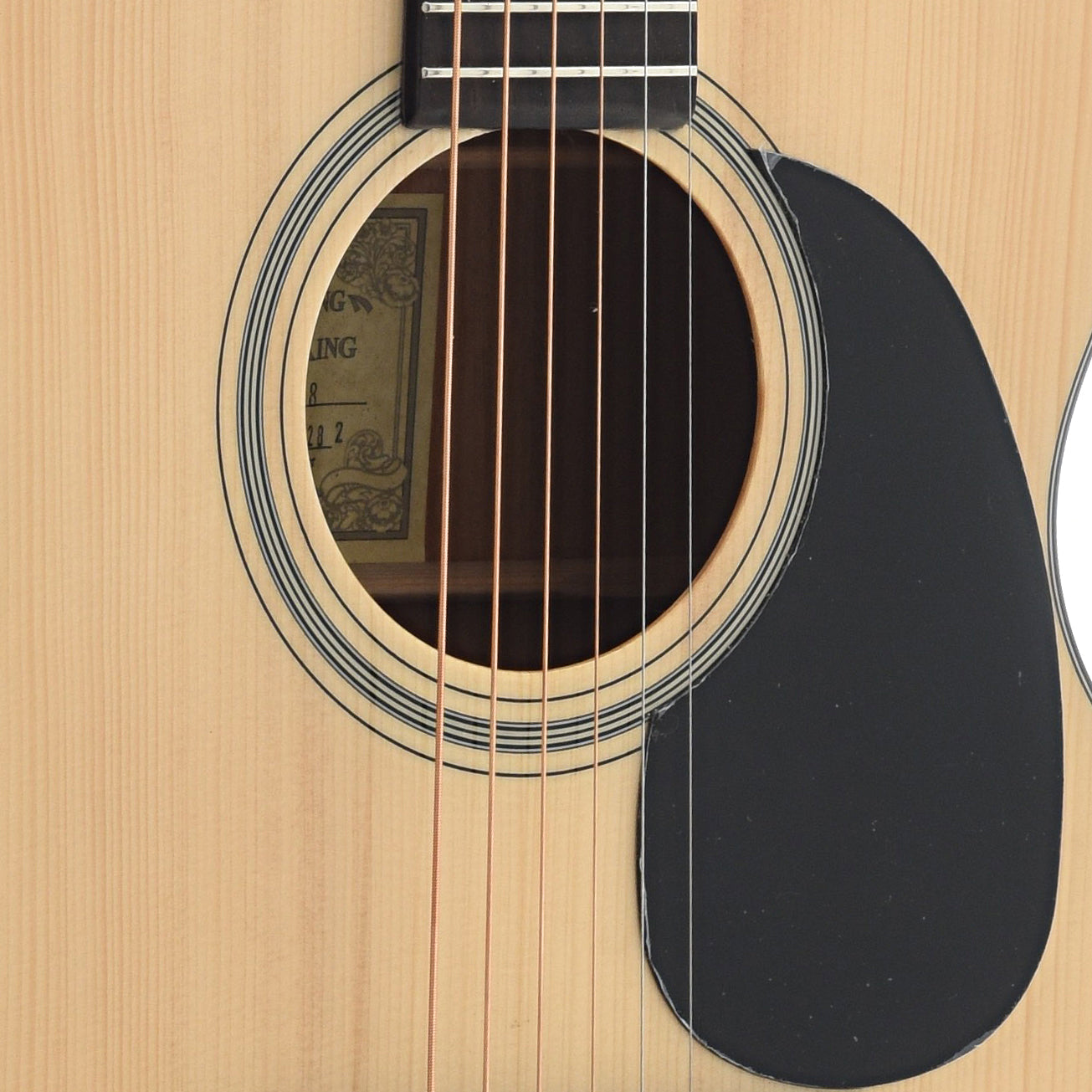 Soundhole and Pickguard of Recording King RO-318 Mahogany 000 Acoustic Guitar 