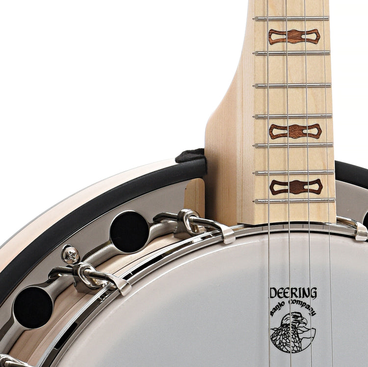 Front body and neck join of Deering Tenor Goodtime Resonator Banjo