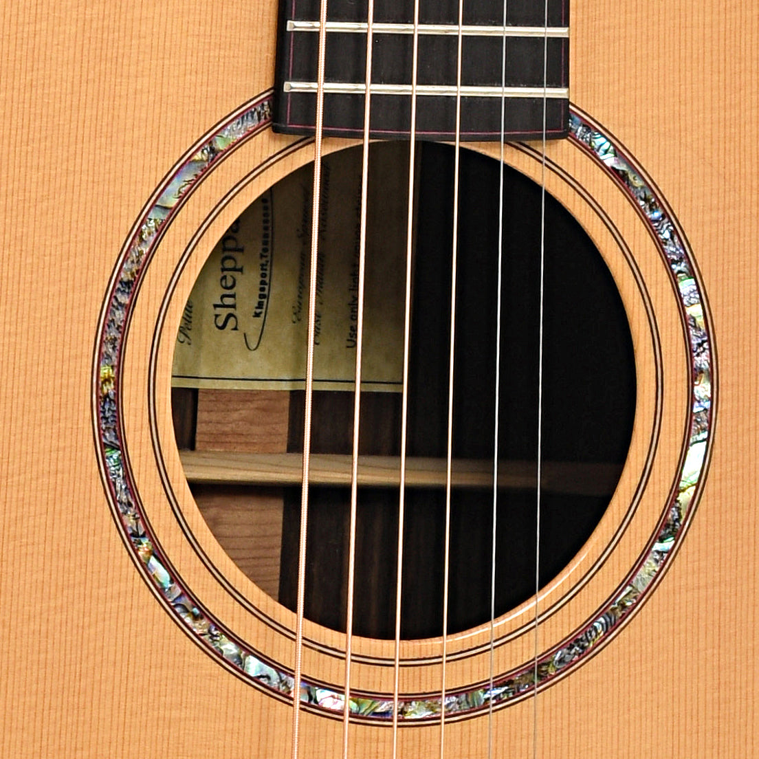 Sound hole of Sheppard Ave Maria Petite Concert Cutaway
