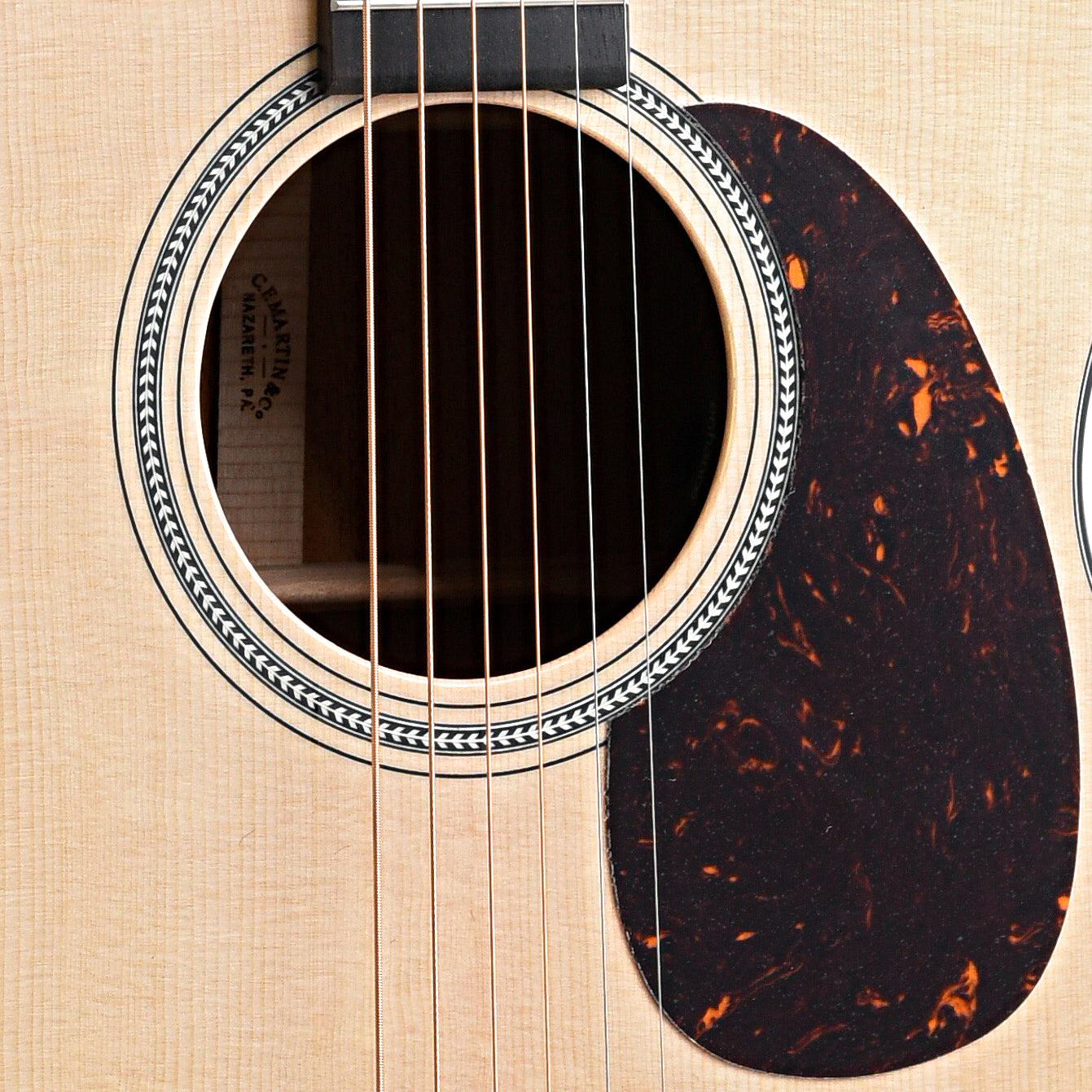 Soundhole and Pickguard of Martin GPC-16E Mahogany Cutaway Guitar