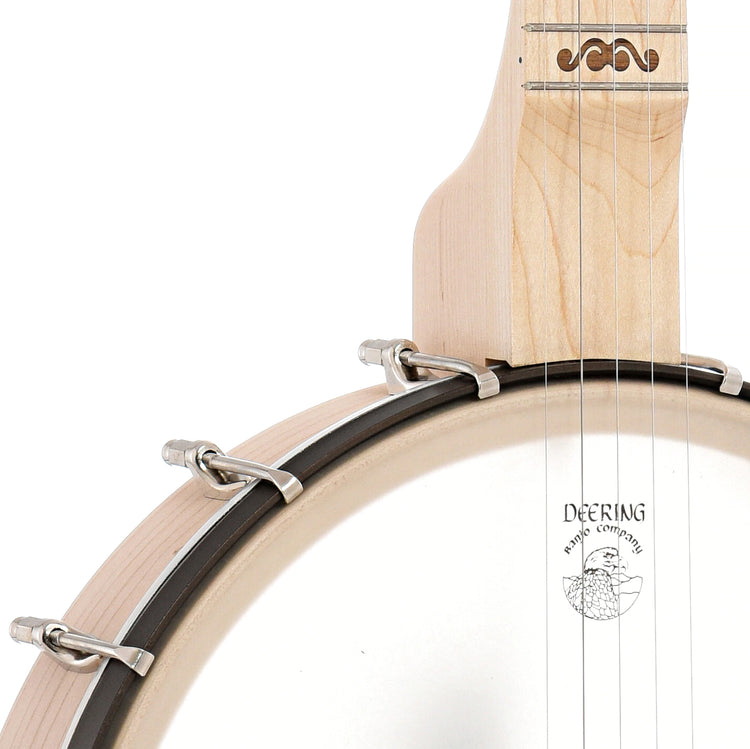 Scooped fretboard neck joint of Deering Goodtime Americana Limited Edition Bronze 12" Openback Banjo with Scooped Fretboard
