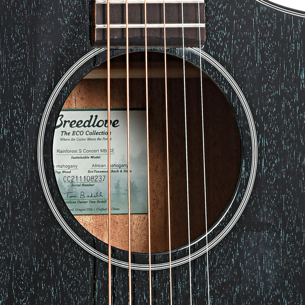 Image 5 of Breedlove Rainforest S Concert Midnight Blue CE African Mahogany - African Mahogany Acoustic-Electric Guitar- SKU# BRF-CTMB : Product Type Flat-top Guitars : Elderly Instruments