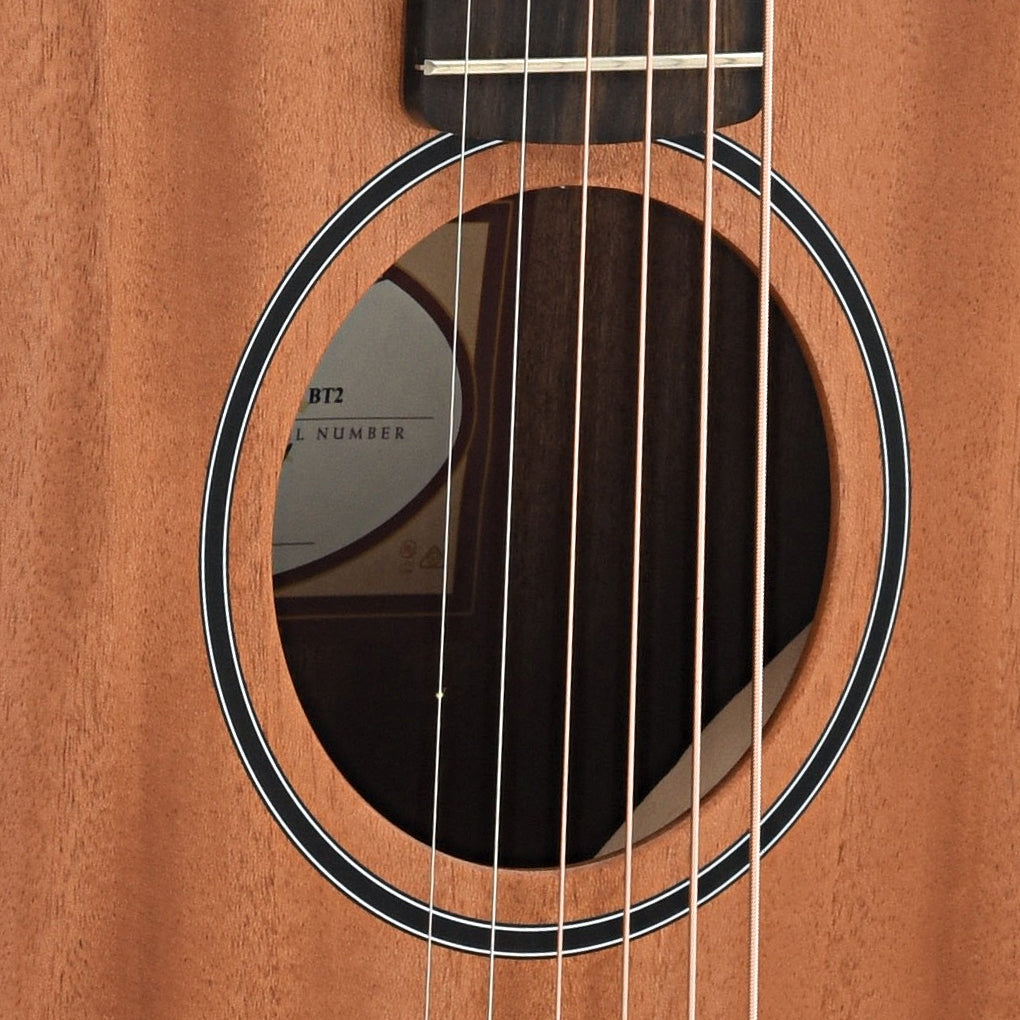 Soundhole of Taylor BT2 Mahogany Baby Taylor Acoustic Guitar Left Handed