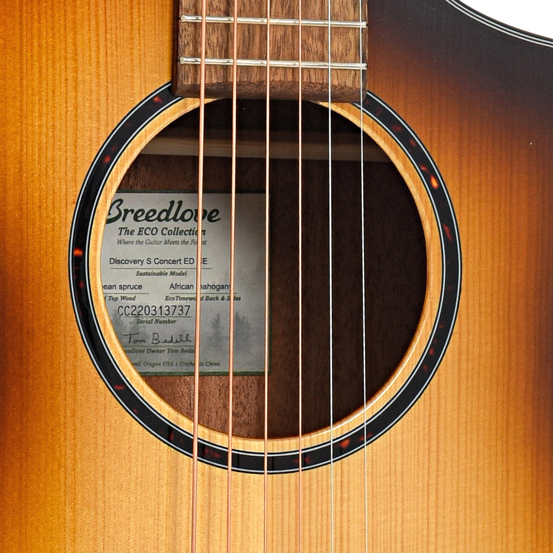 Soundhole of Breedlove Eco Collection Discovery S Concert Edgeburst CE European-African