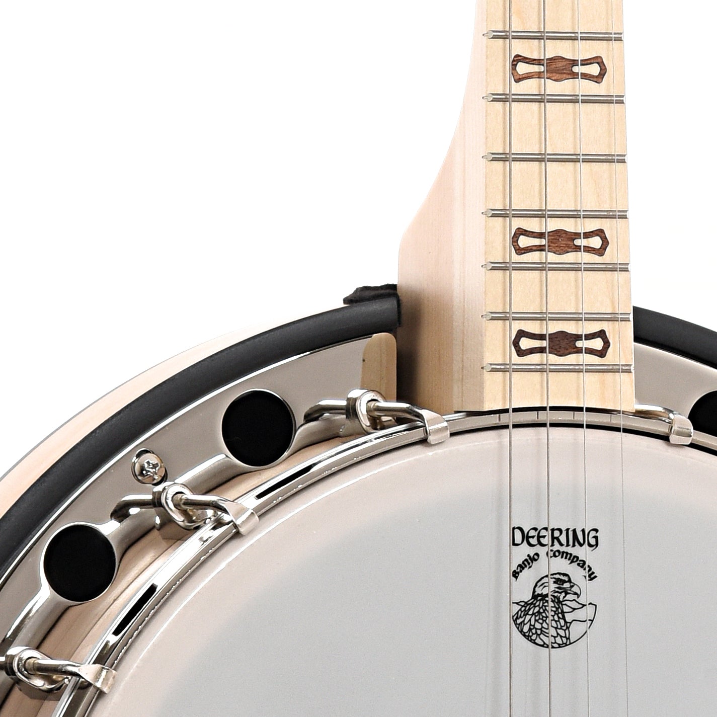 Front body and neck join of Deering Tenor Goodtime Resonator Banjo, 17 Frets