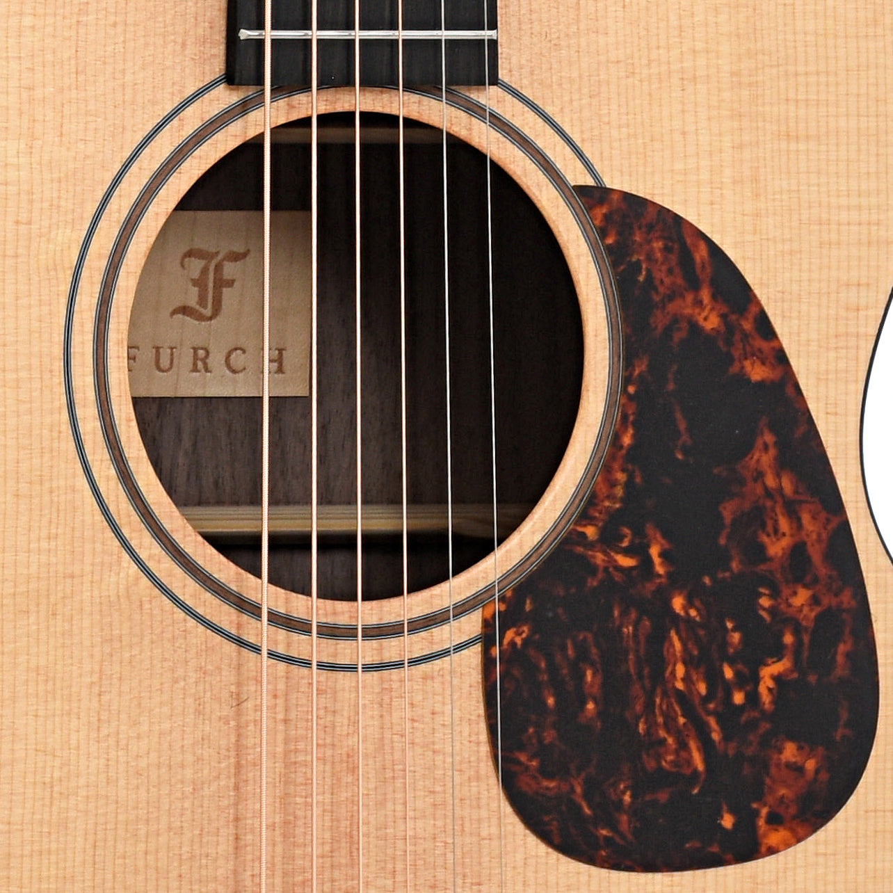 Soundhole and pickguard of Furch Blue OM-SW Acoustic