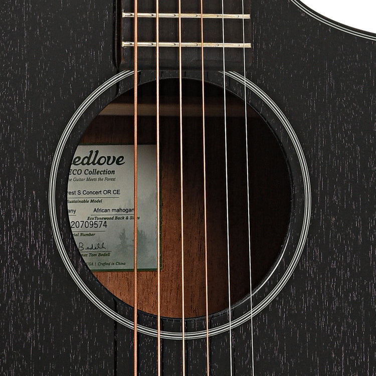 Sound hole of Breedlove Eco Collection Rainforest S Concert Orchid CE African mahogany