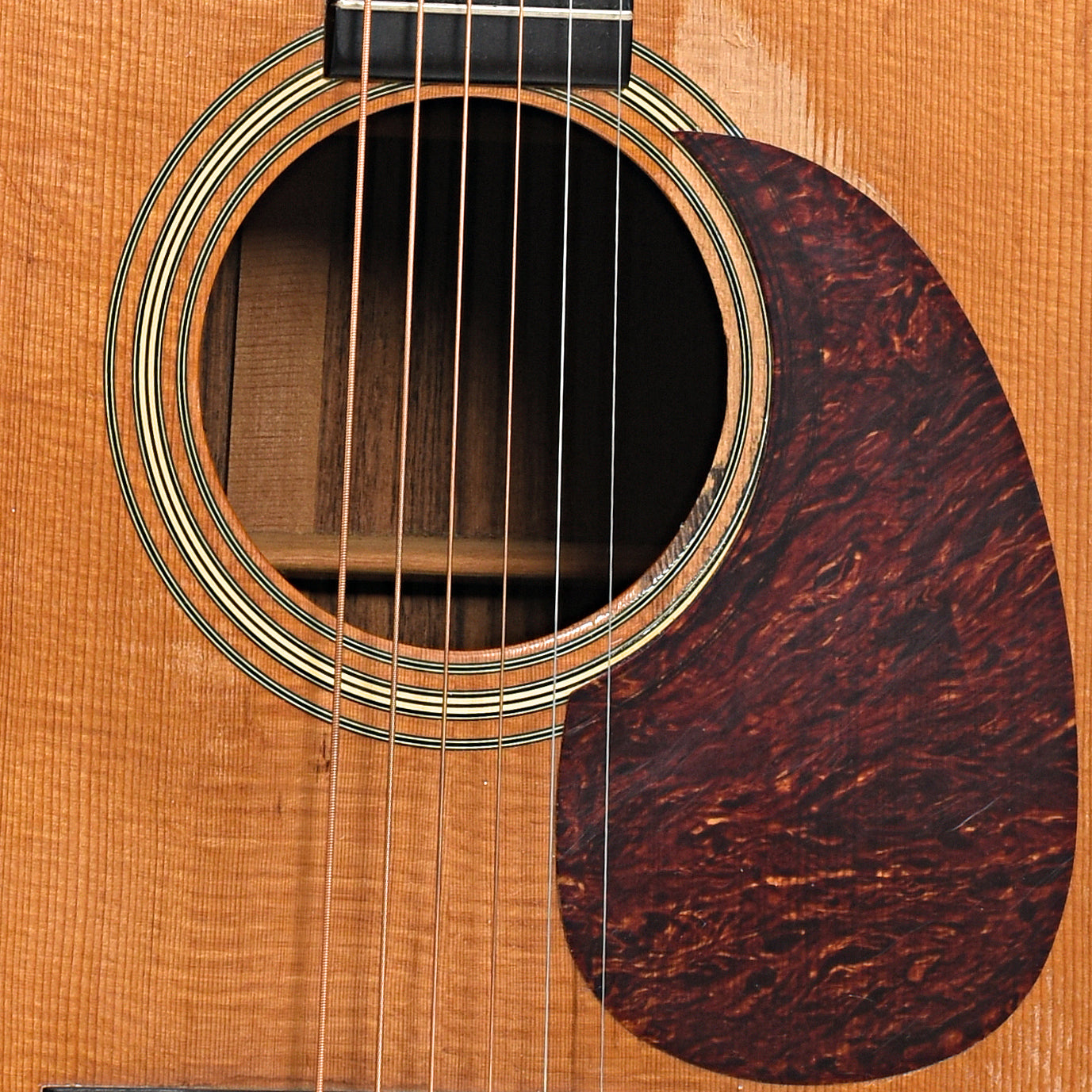 Sound hole and pickguard of Martin D-28 Acoustic 