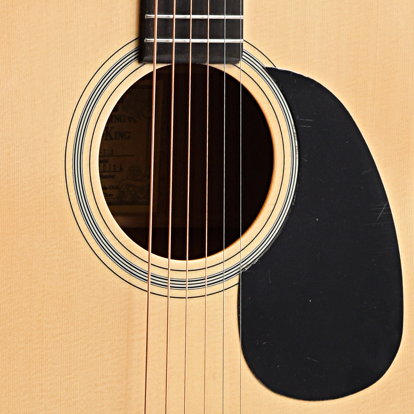 Soundhole and Pickguard of Recording King RD-318 Mahogany Dreadnought Acoustic Guitar 