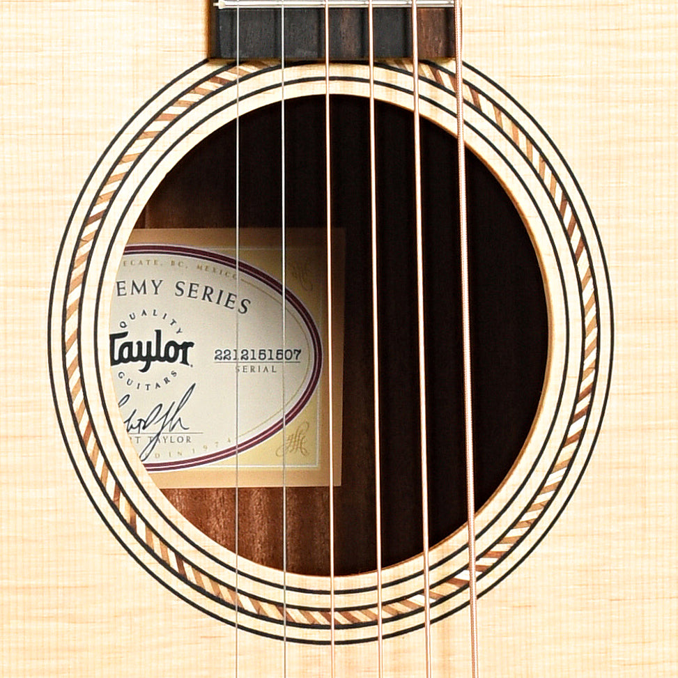 soundhole of Taylor Academy 10e Acoustic, Left Handed