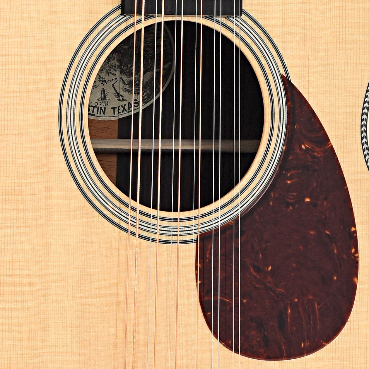 Soundhole and Pickguard of Collings 02H 12-String Guitar