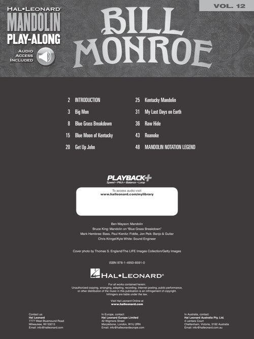 Image 2 of Bill Monroe - Mandolin Play-Along Vol. 12 - SKU# 49-171199 : Product Type Media : Elderly Instruments