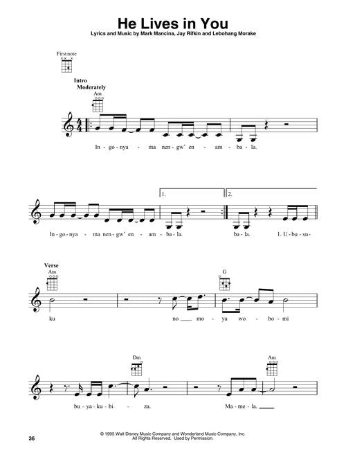 Image 5 of The Lion King - Music from the Disney Motion Picture Soundtrack Arranged for Ukulele - SKU# 49-303509 : Product Type Media : Elderly Instruments