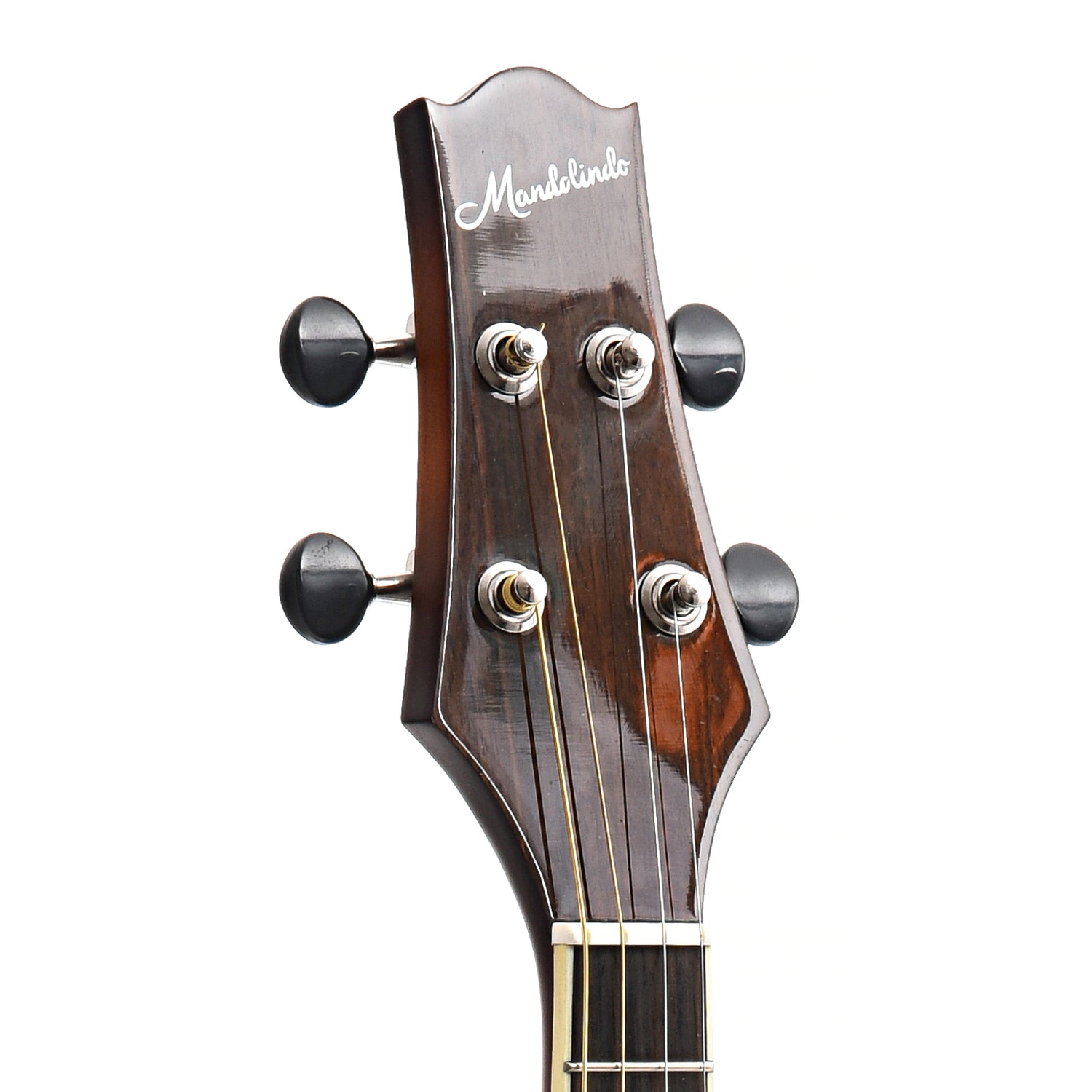 Front headstock of KR Strings Mandolindo Custom Deluxe Curly Maple