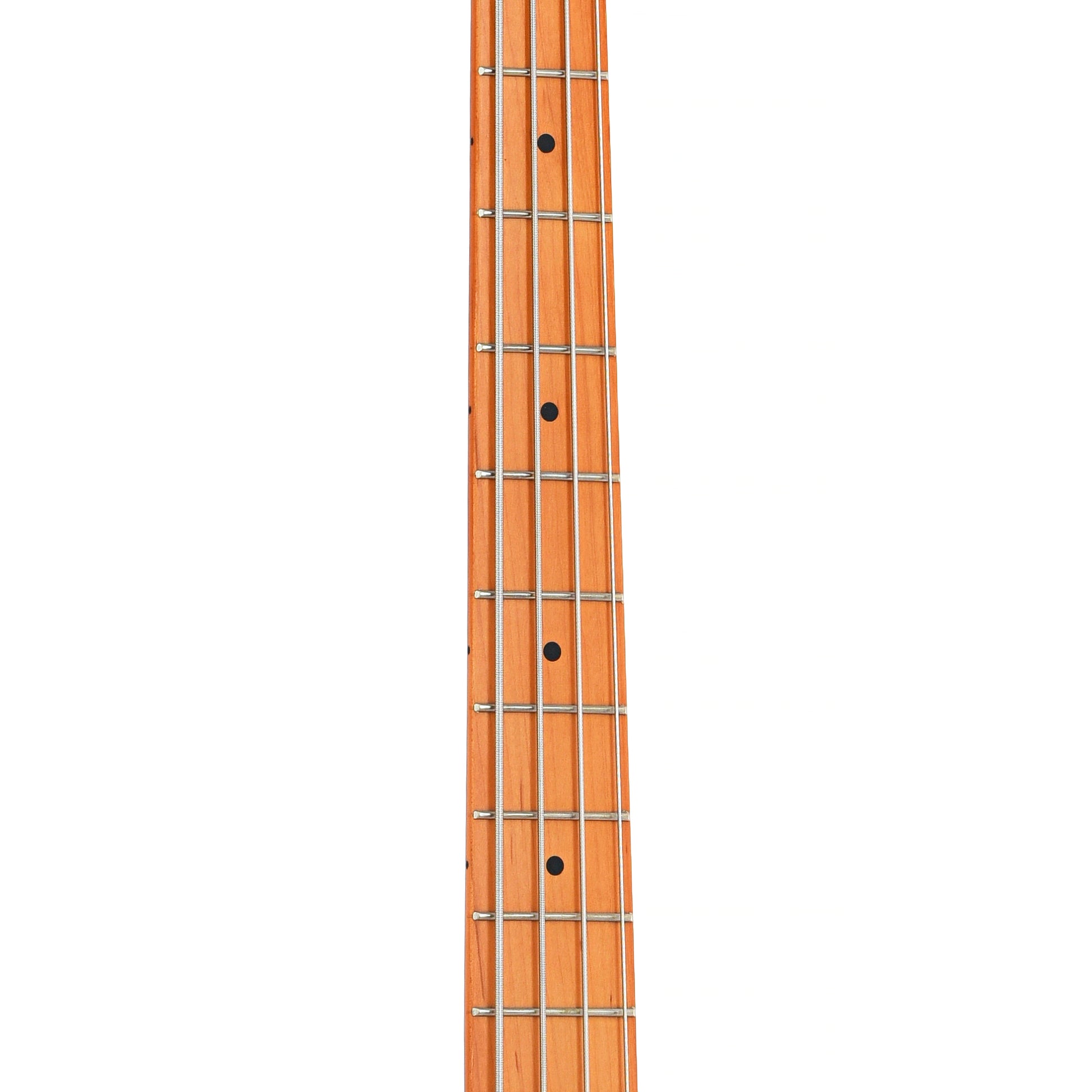 Fretboard of Squier 40th Anniversary Precision Bass, Vintage Edition, Satin Dakota Red