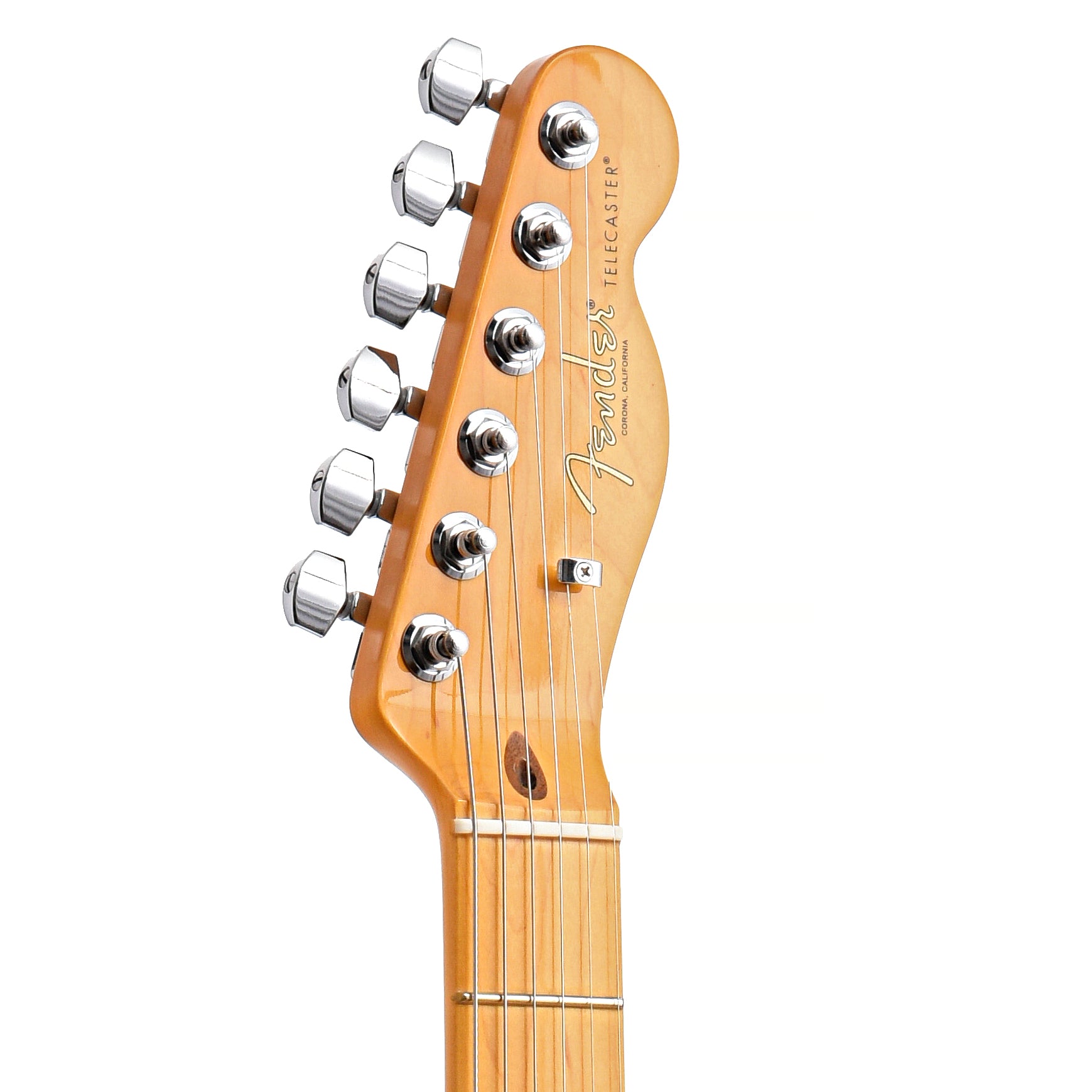 Front headstock of Fender American Professional II Telecaster, Roasted Pine