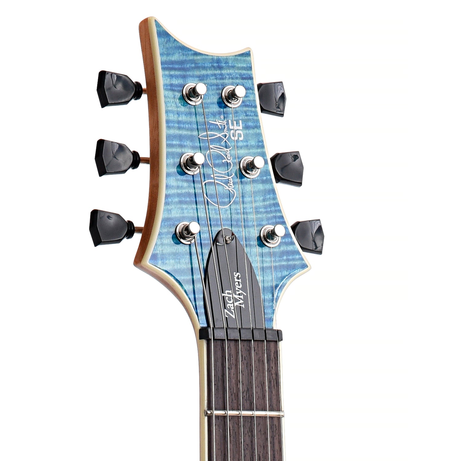 Front Headstock of PRS SE Zach Myers Signature Myers Blue Finish