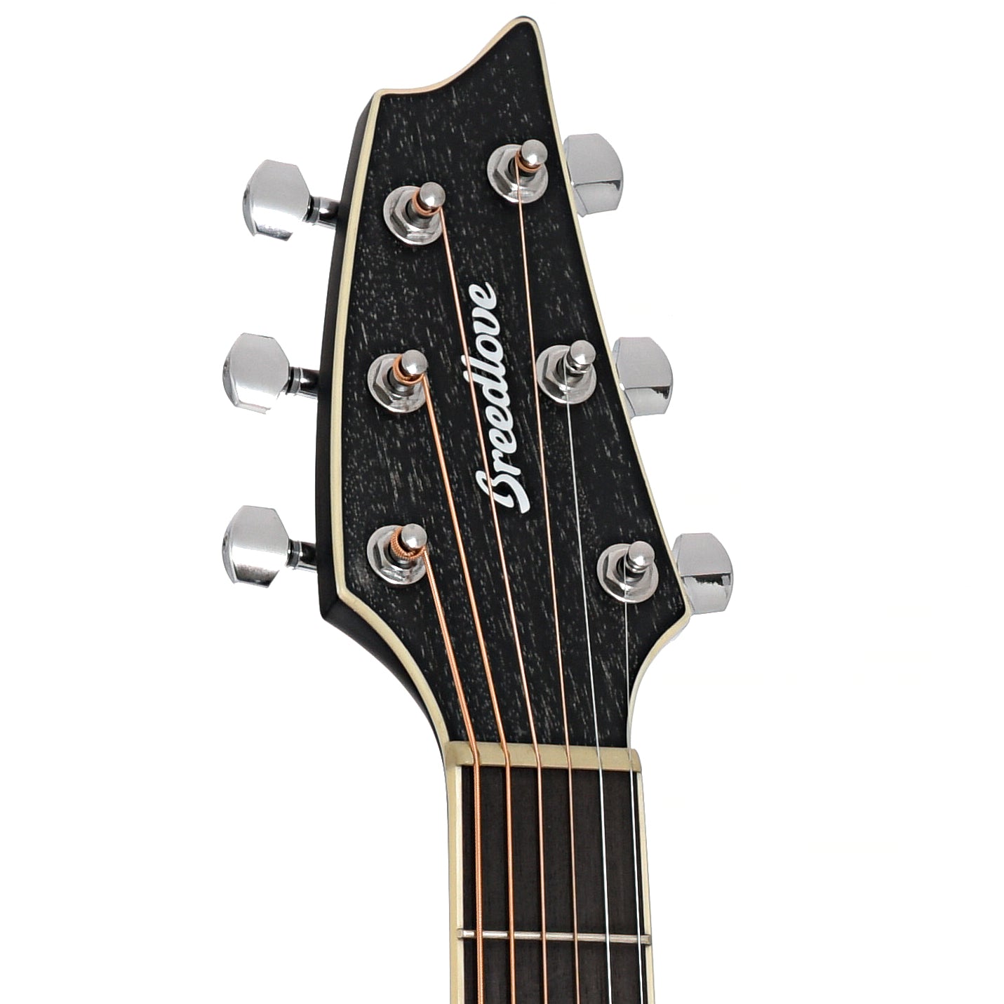 Front headstock of Breedlove Eco Collection Rainforest S Concert Night Sky CE African Mahogany