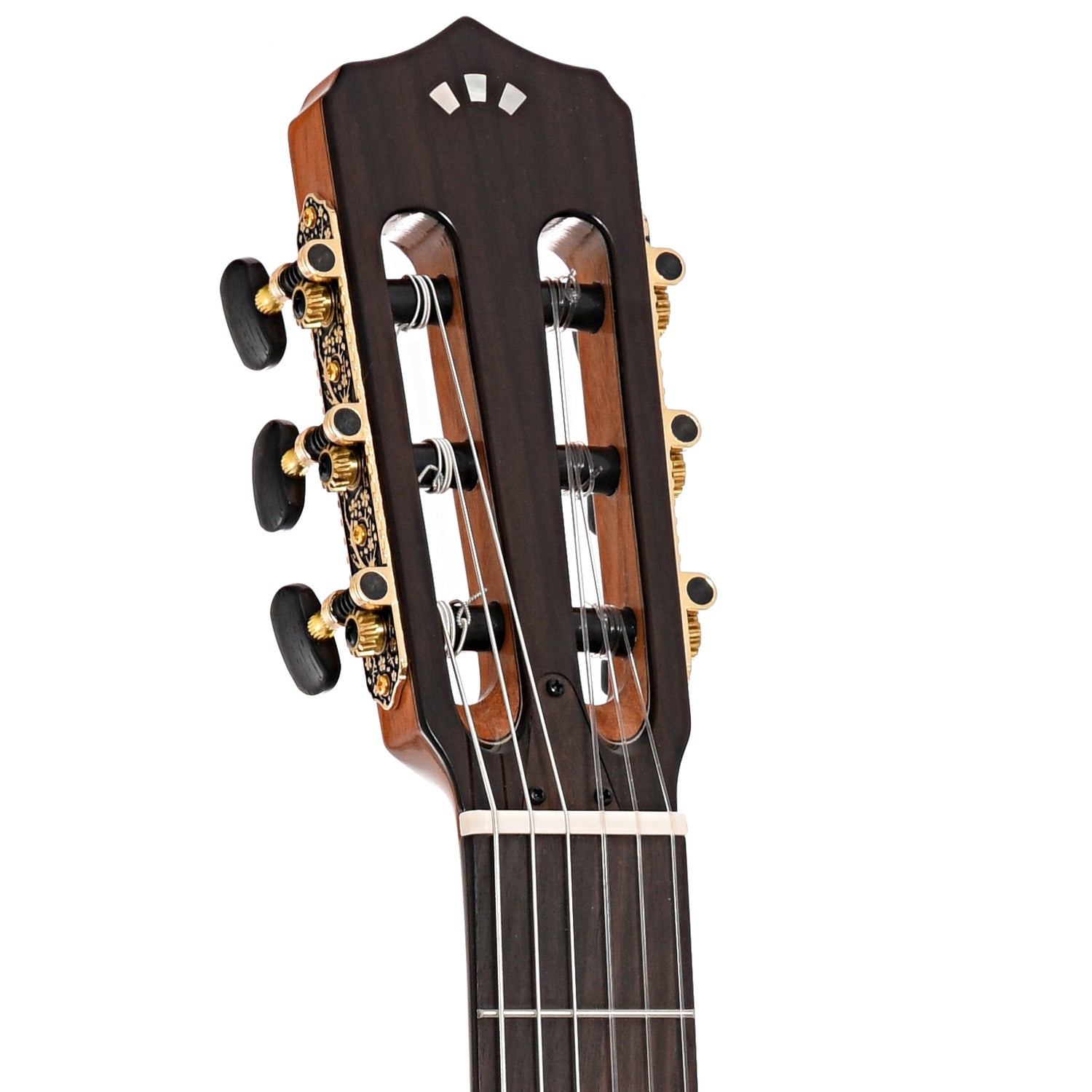 Front headstock of Cordoba Stage, Natural Amber