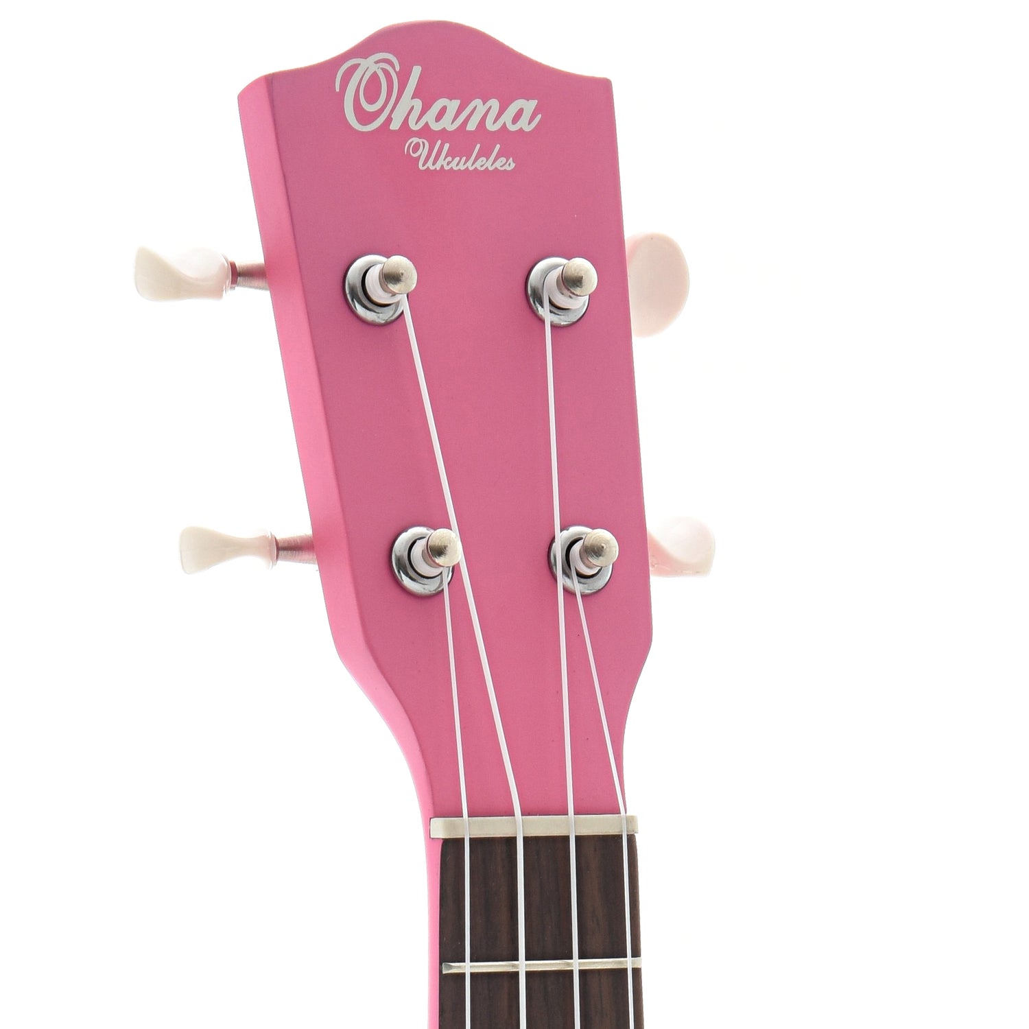Front Headstock of Ohana SK-10 Soprano Ukulele, Pink