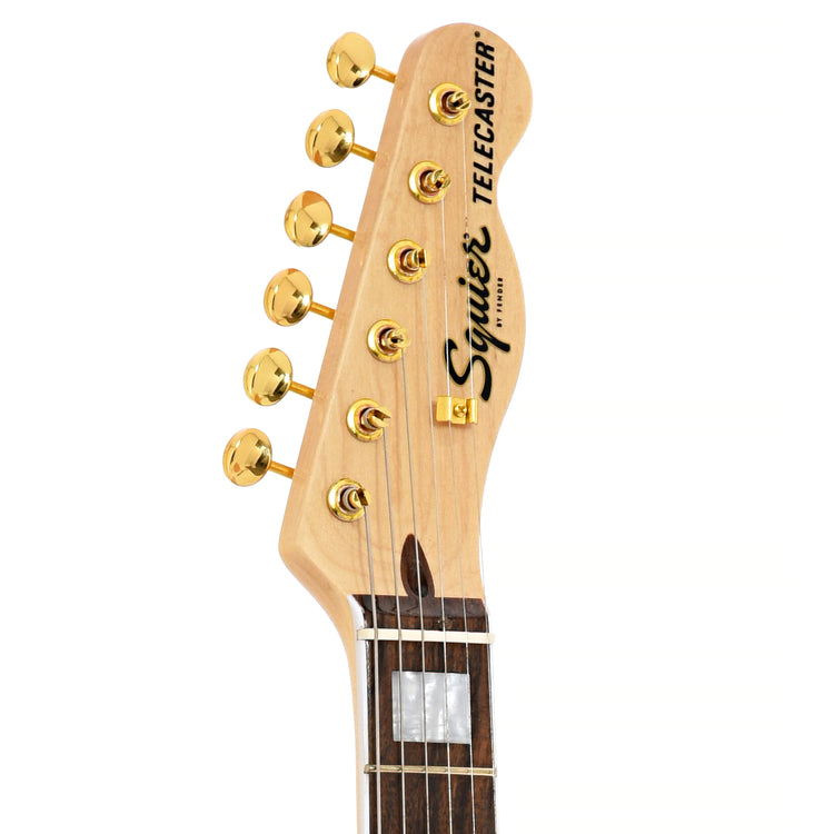 Front headstock of Squier 40th Anniversary Telecaster, Gold Edition, Black