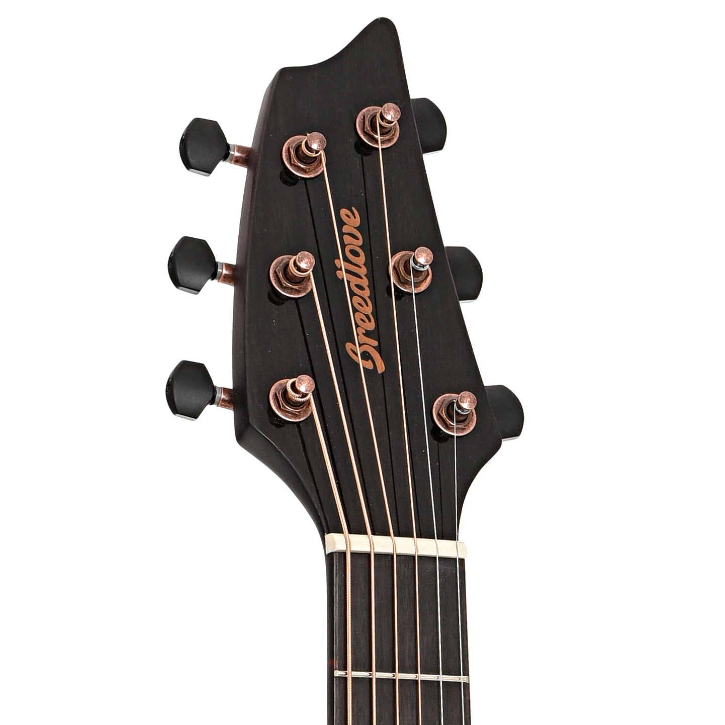 Front headstock of Breedlove Limited Edition Pursuit Exotic S Concert Blackberry CE