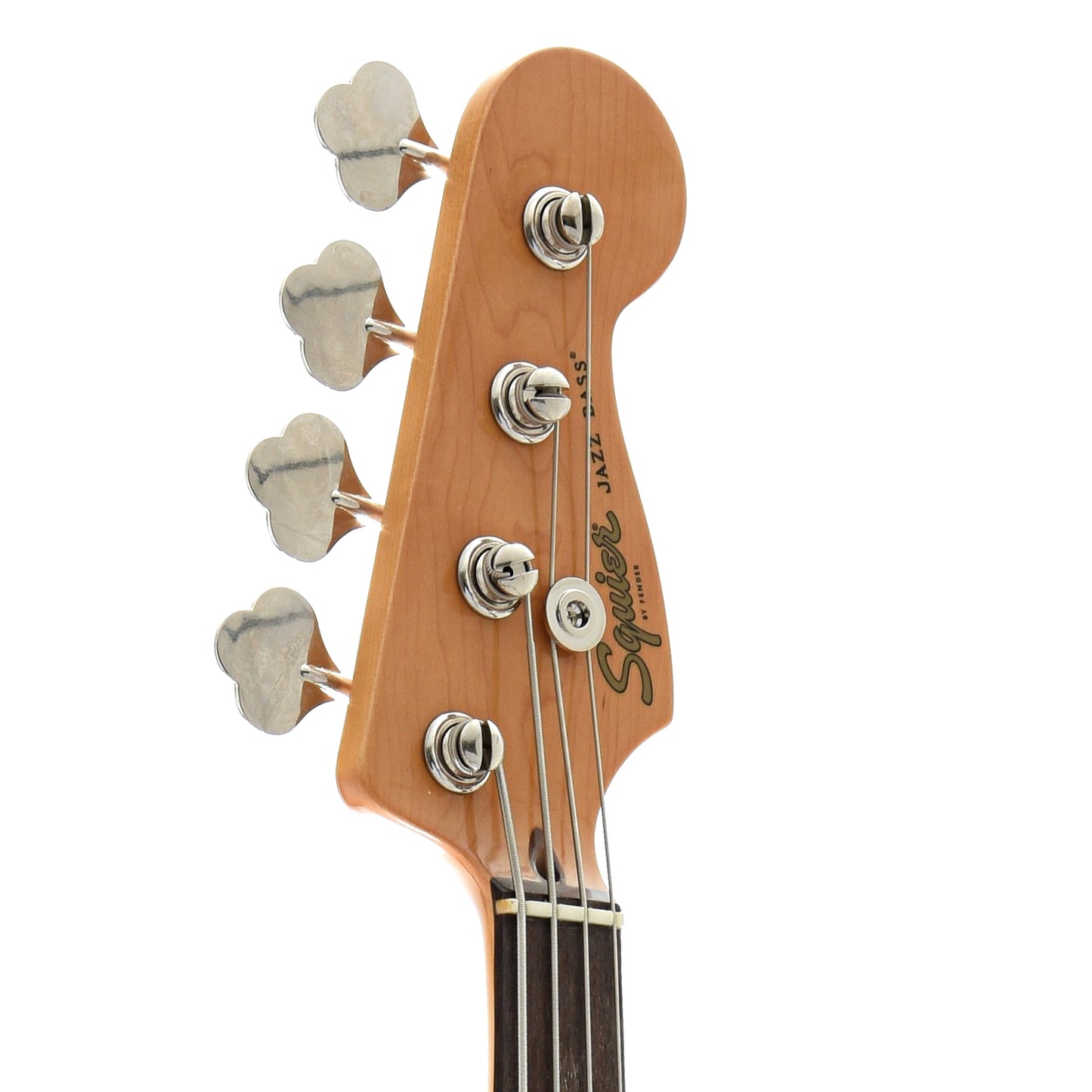 Front headstock of Squier Classic Vibe '60s Jazz Bass, Fretless
