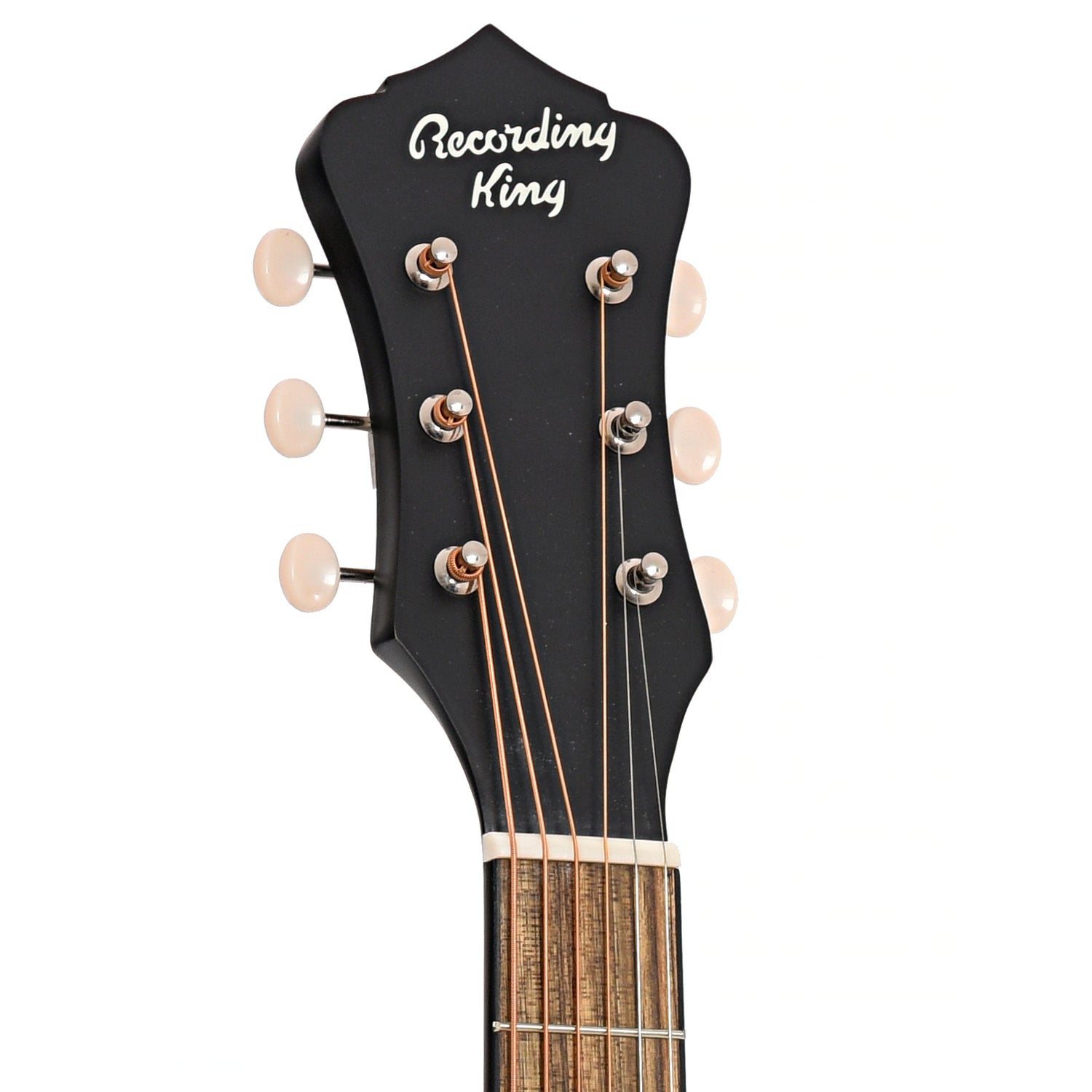 Front headstock of Recording King Series 7 Guitar, Limited Edition Golden Strings - Tobacco Sunburst