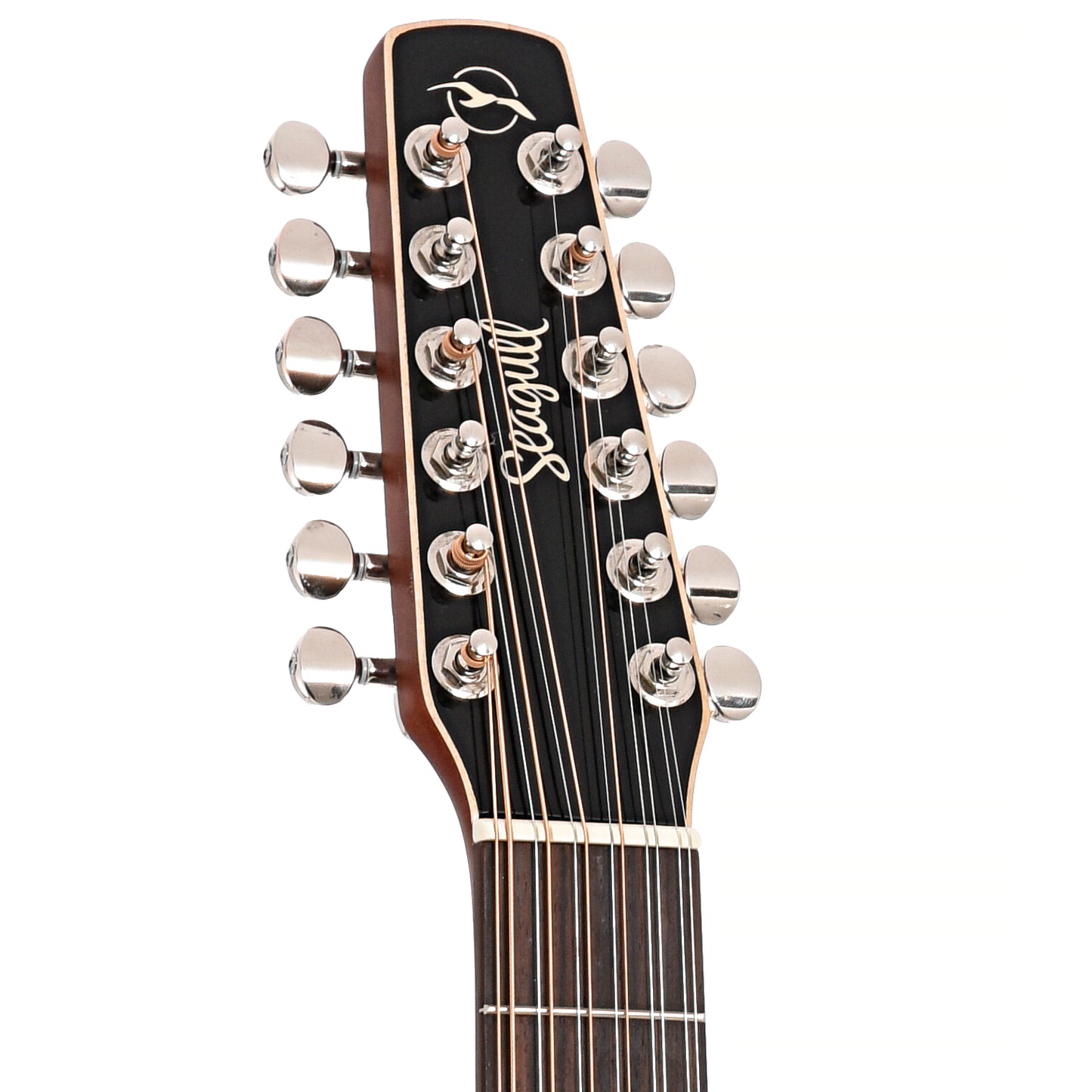 Front headstock of Seagull S12 CH CW Spruce Sunburst 12-String 