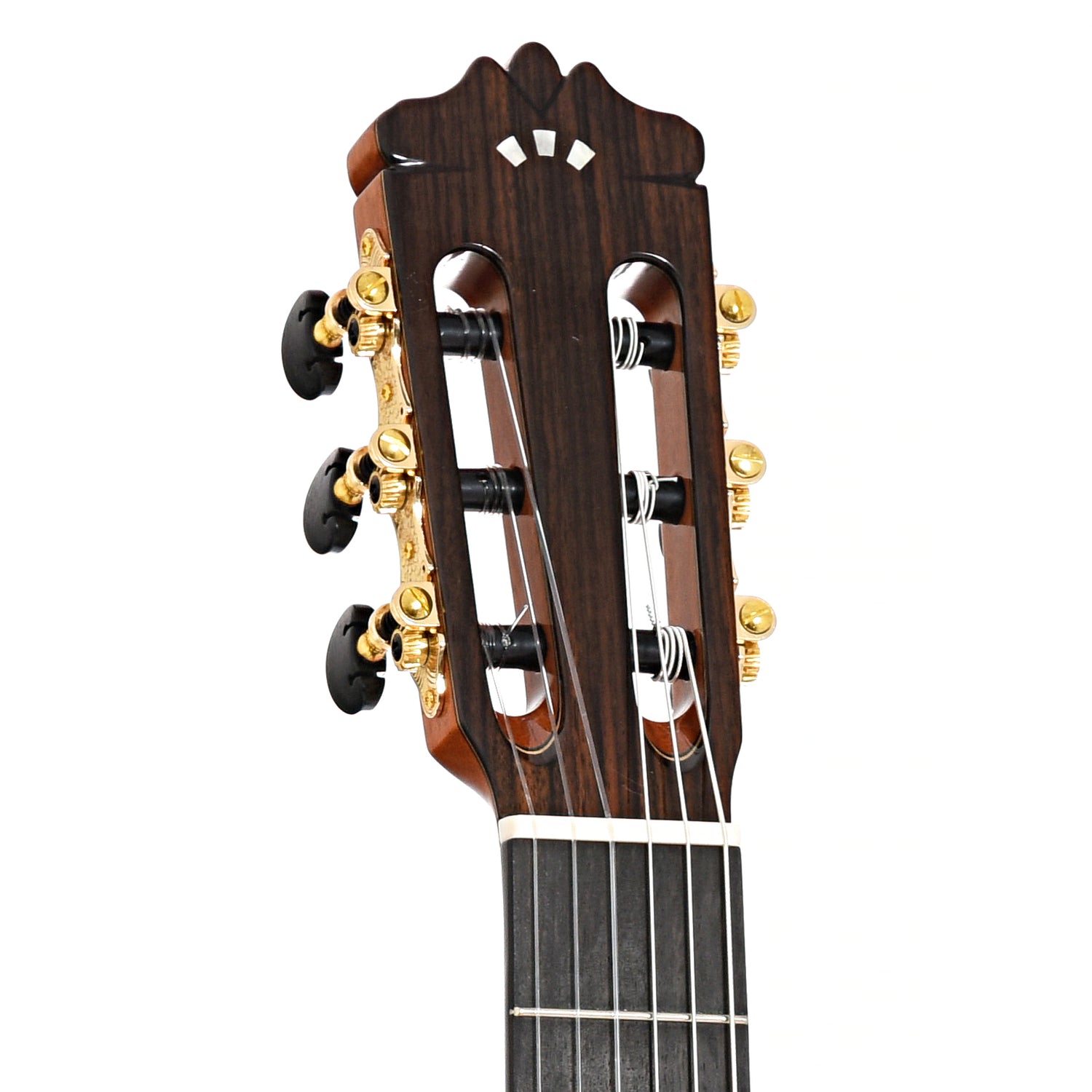 Front headstock of Cordoba C10 Lefthanded Classical Guitar, Cedar Top