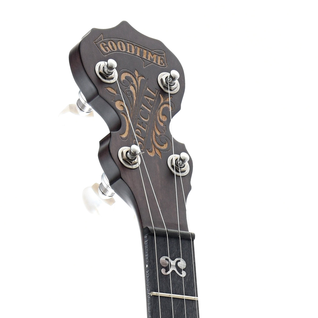 Front Headstock of Deering Artisan Goodtime Special Resonator Banjo