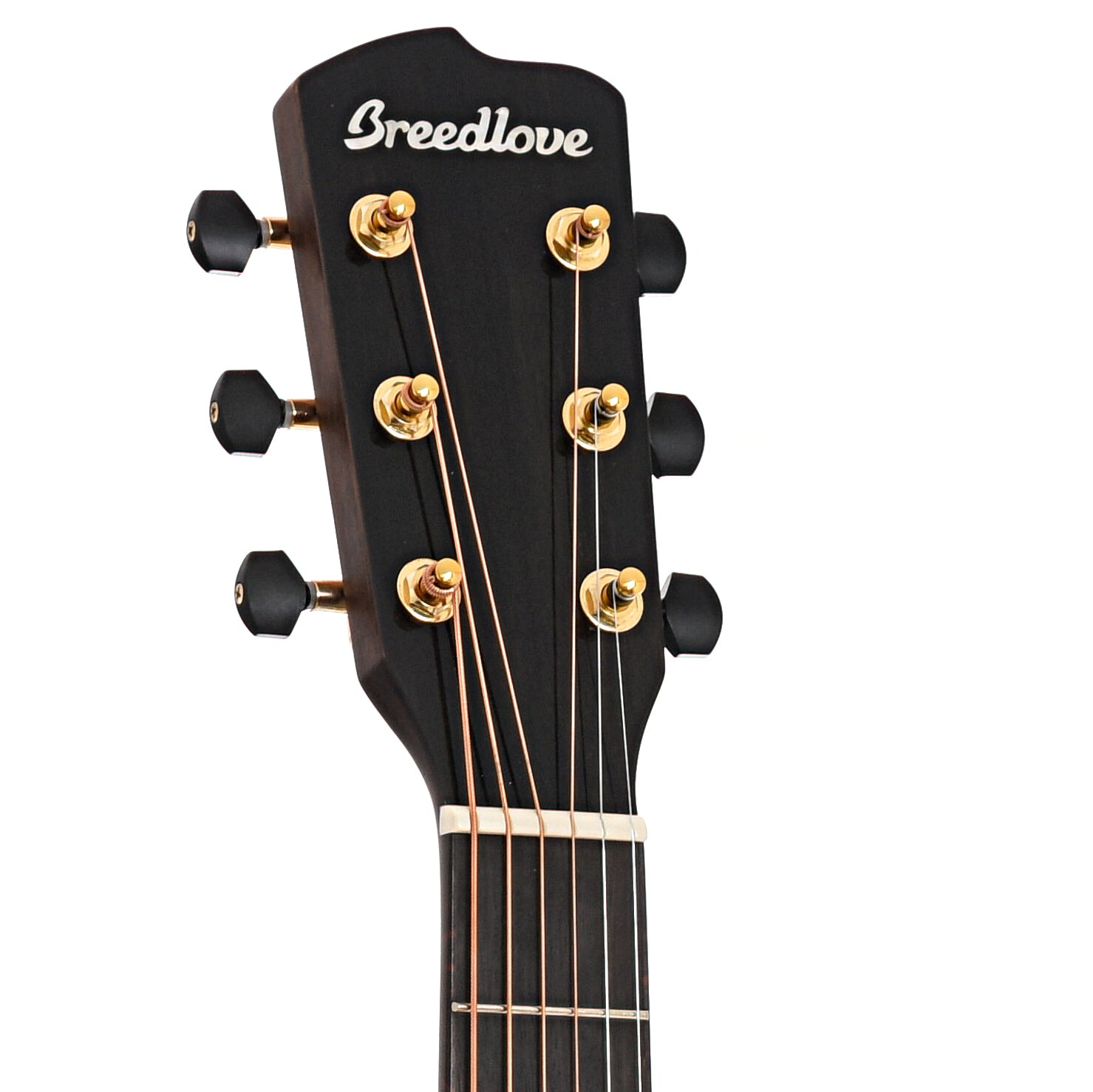 Front headstock of Breedlove Organic Performer Pro Concertina Aged Toner CE European-African Mahogany
