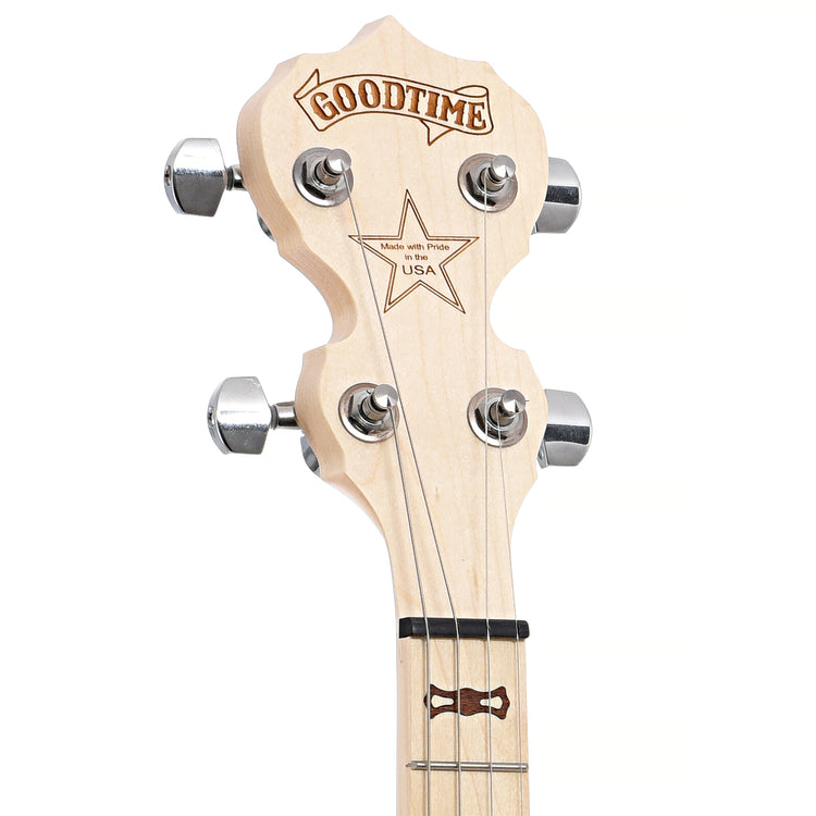 Front headstock of Deering Tenor Goodtime Resonator Banjo