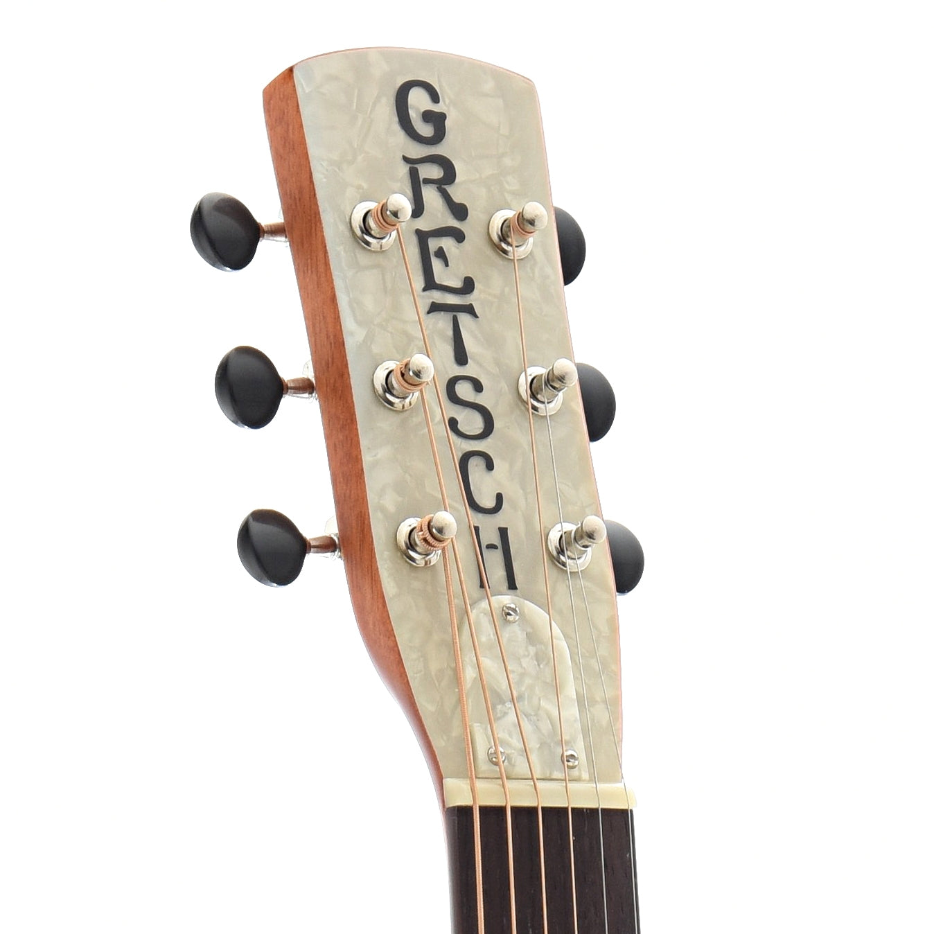 Front Headstock of Gretsch Ampli-Sonic G9200 Boxcar Standard Roundneck Resonator Guitar