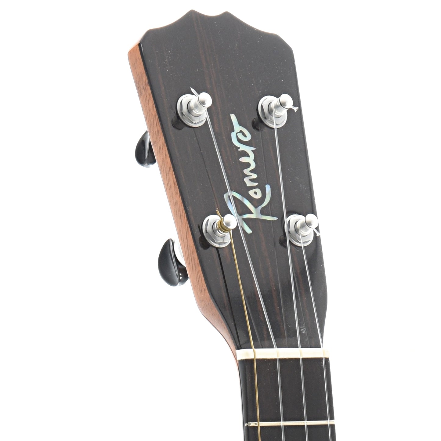 front headstock of Romero Creations Signature Tenor Ukulele,  Spruce & Mahogany