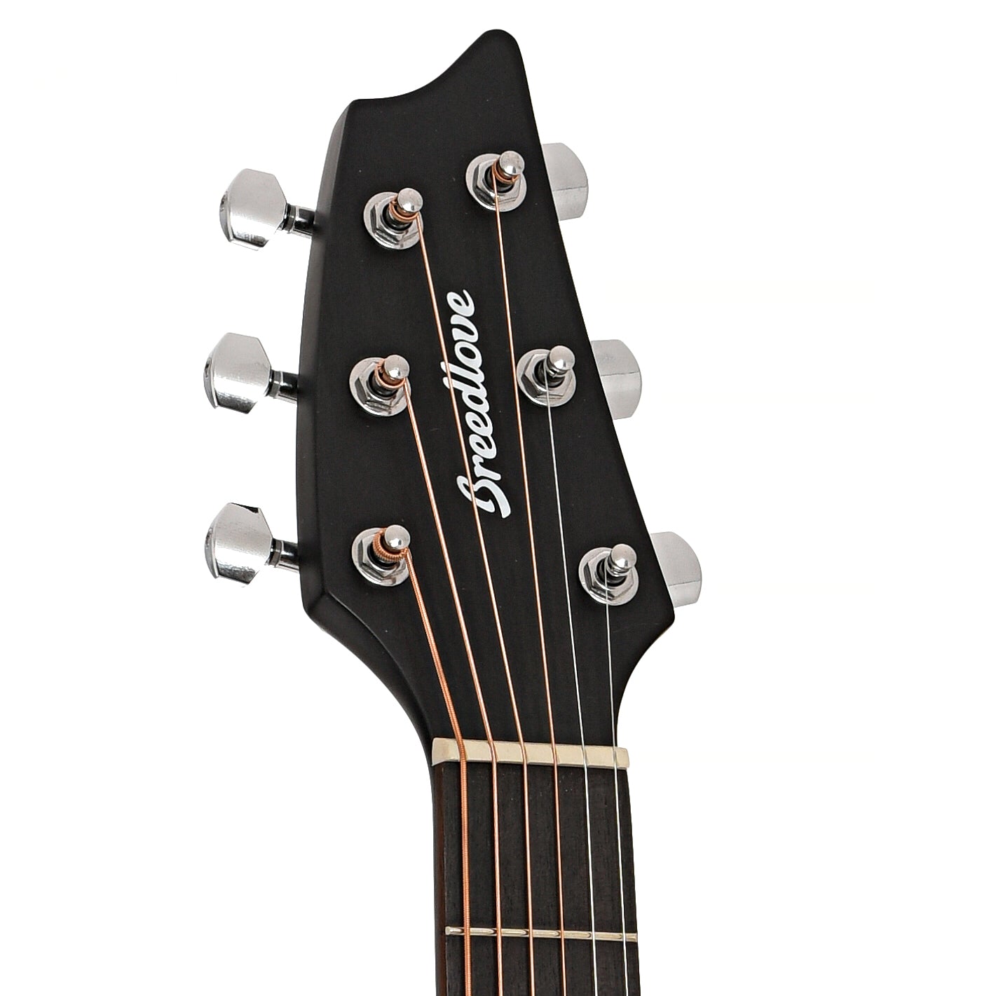 Front headstock of Breedlove Eco Collection Rainforest S Concert Orchid CE African mahogany