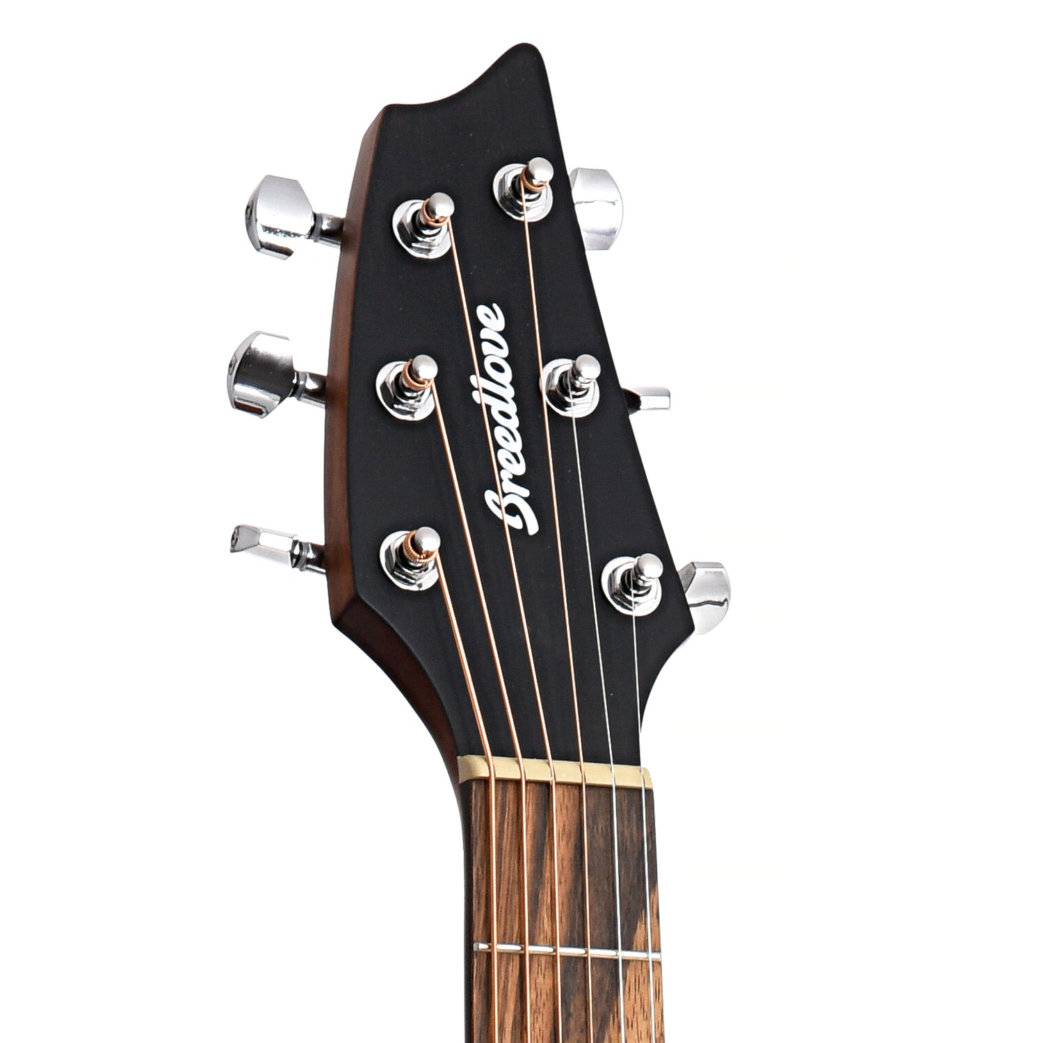 front headstock of Breedlove Eco Collection Discovery S Concert Edgeburst CE African Mahogany