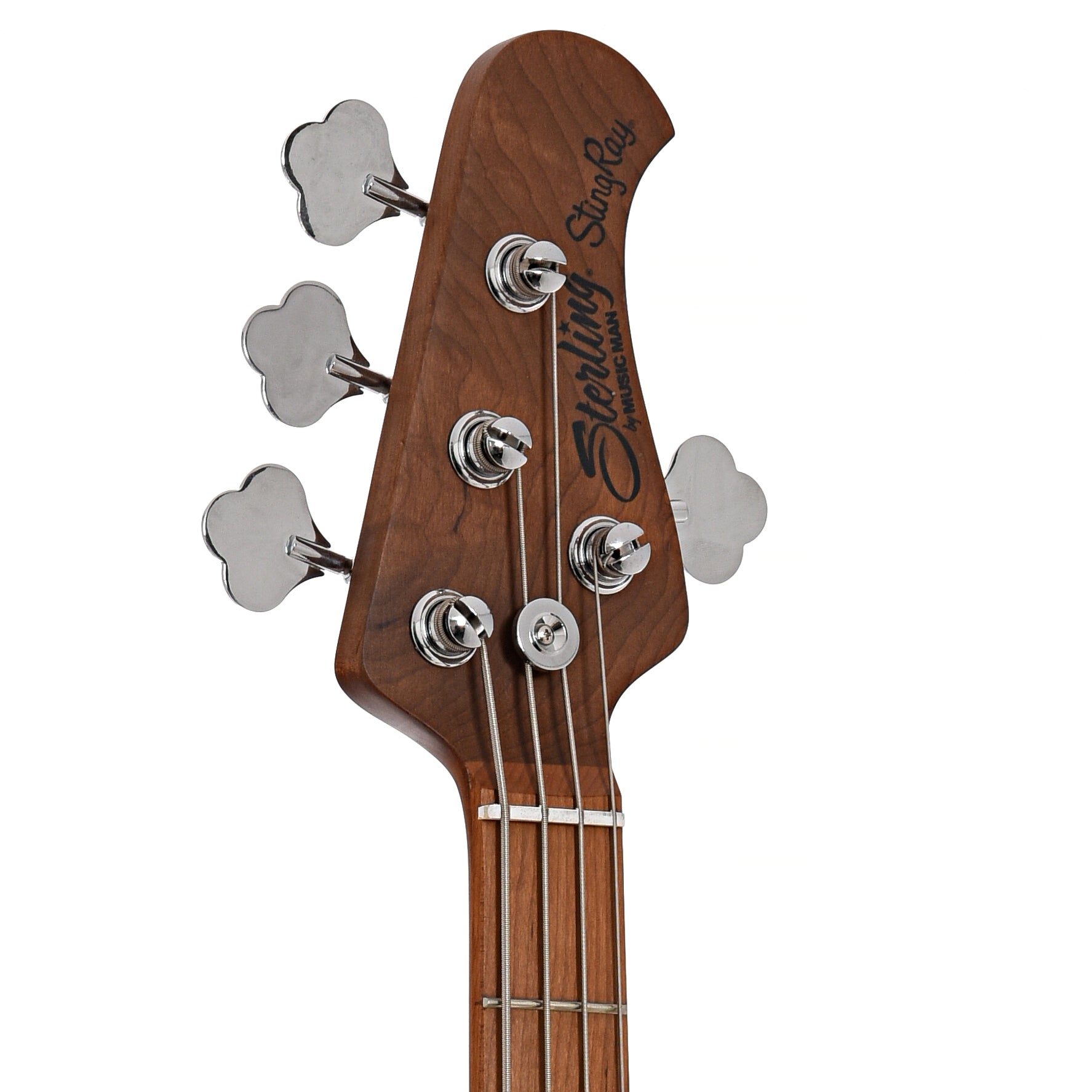 Front headstock of Sterling by Music Man StingRay 34HH Spalted Maple