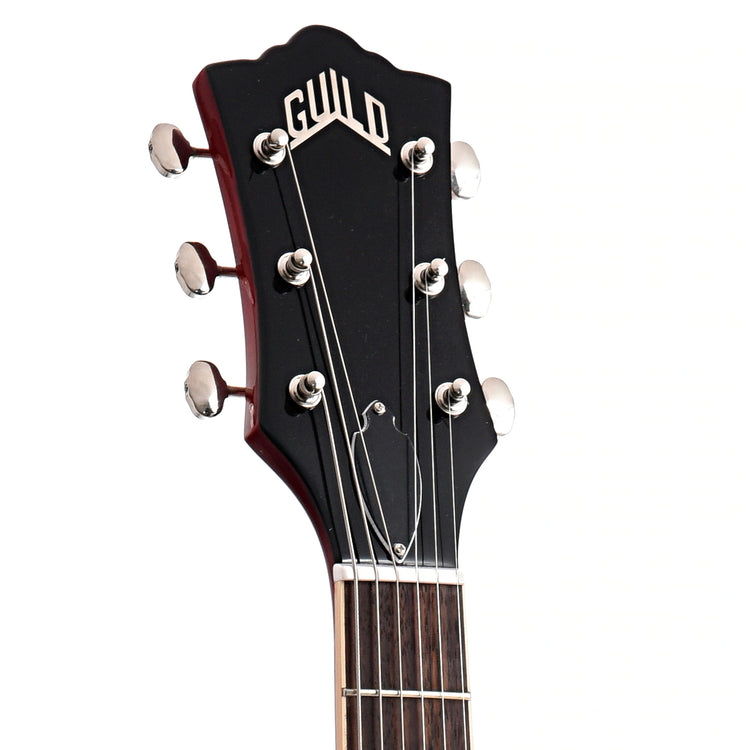 front headstock of Guild Starfire I Double Cutaway Semi-Hollow Body Guitar, Cherry Red