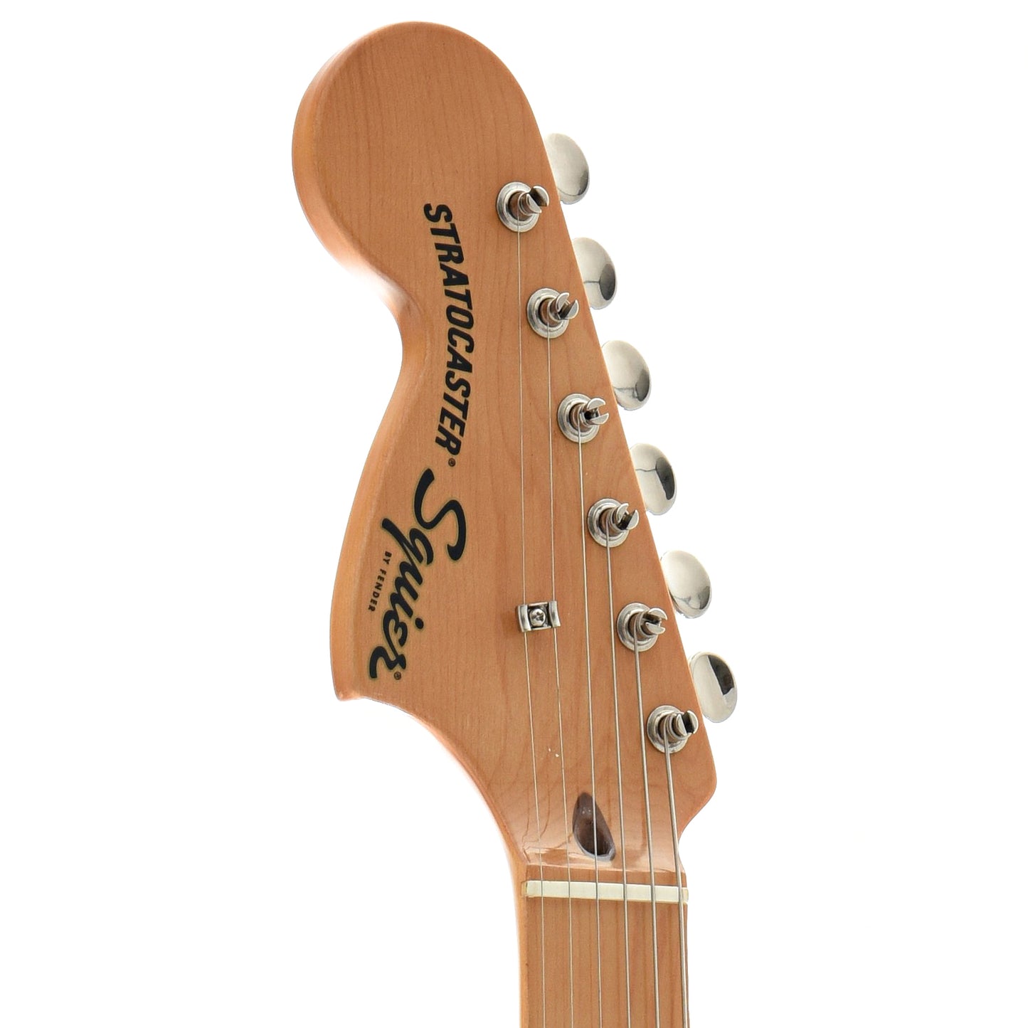 Front headstock of Squier Classic Vibe '70s Stratocaster, Left Handed