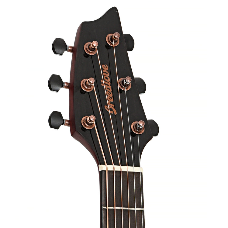 Front headstock of Breedlove Limited Edition Pursuit Exotic S Concert Pinot Burst CE Myrtlewood